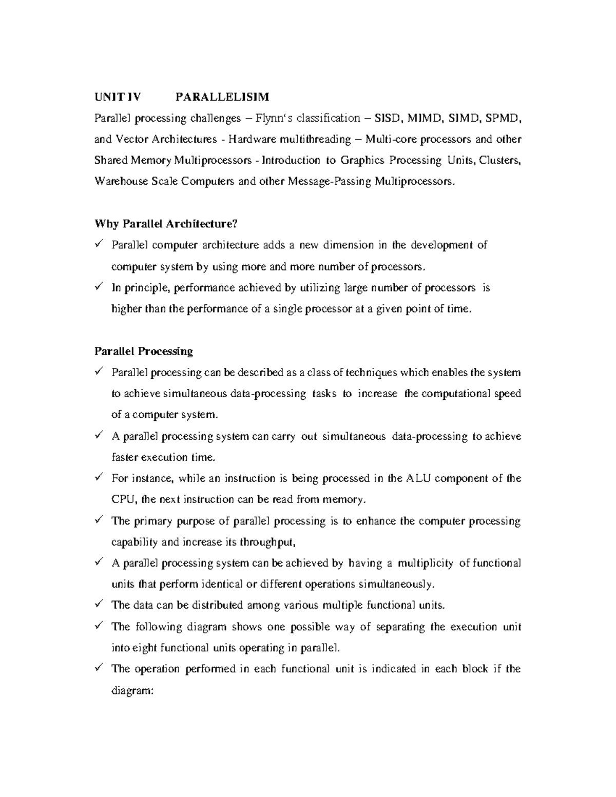 CAO UNIT 4 - NA enna - UNIT IV PARALLELISIM Parallel processing ...