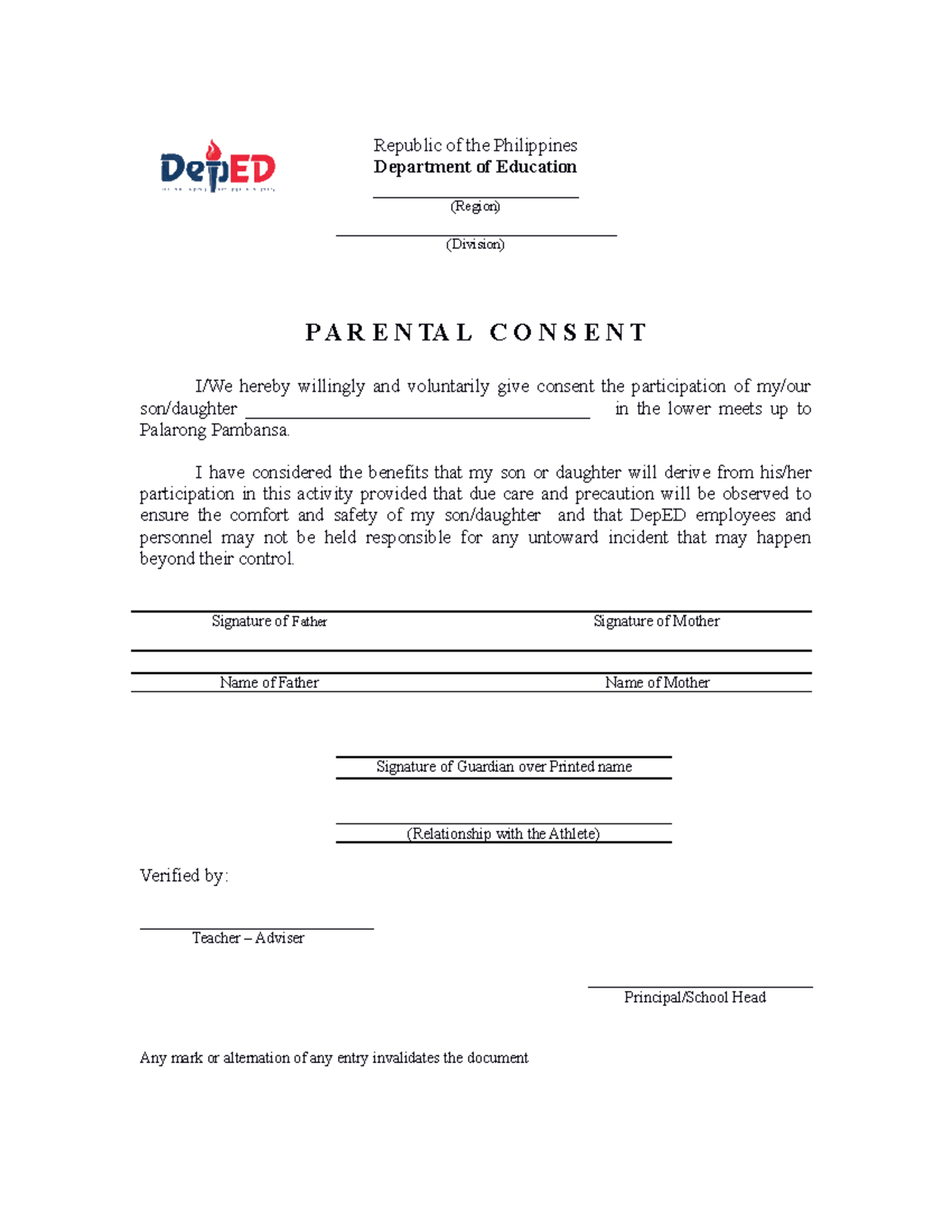 Parental-Consent-1 - consent - Republic of the Philippines Department ...