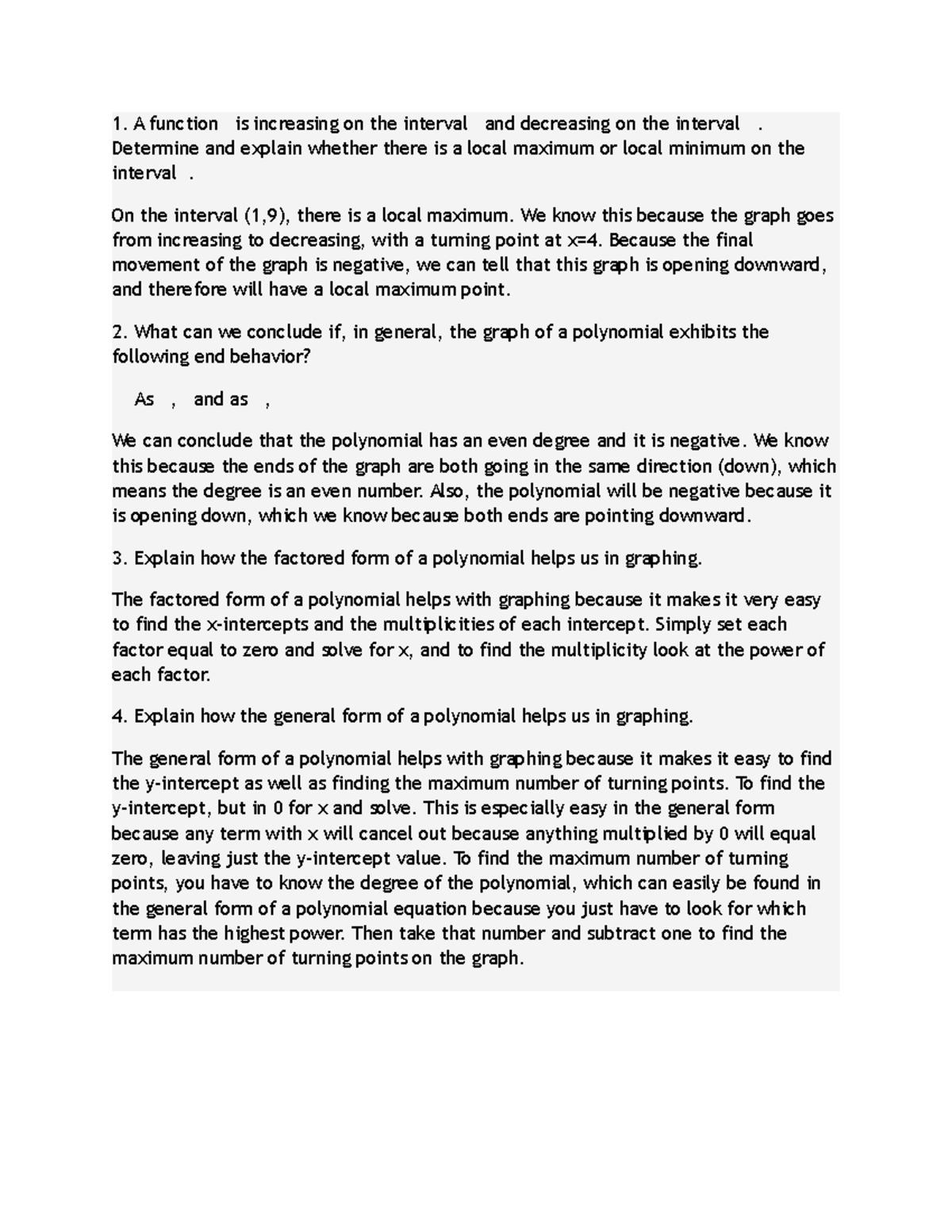 Practice Writing in Math Module 8 - A function is increasing on the ...