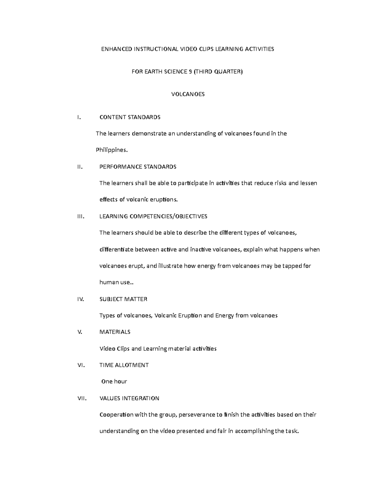 Sample video lesson activities - ENHANCED INSTRUCTIONAL VIDEO CLIPS ...
