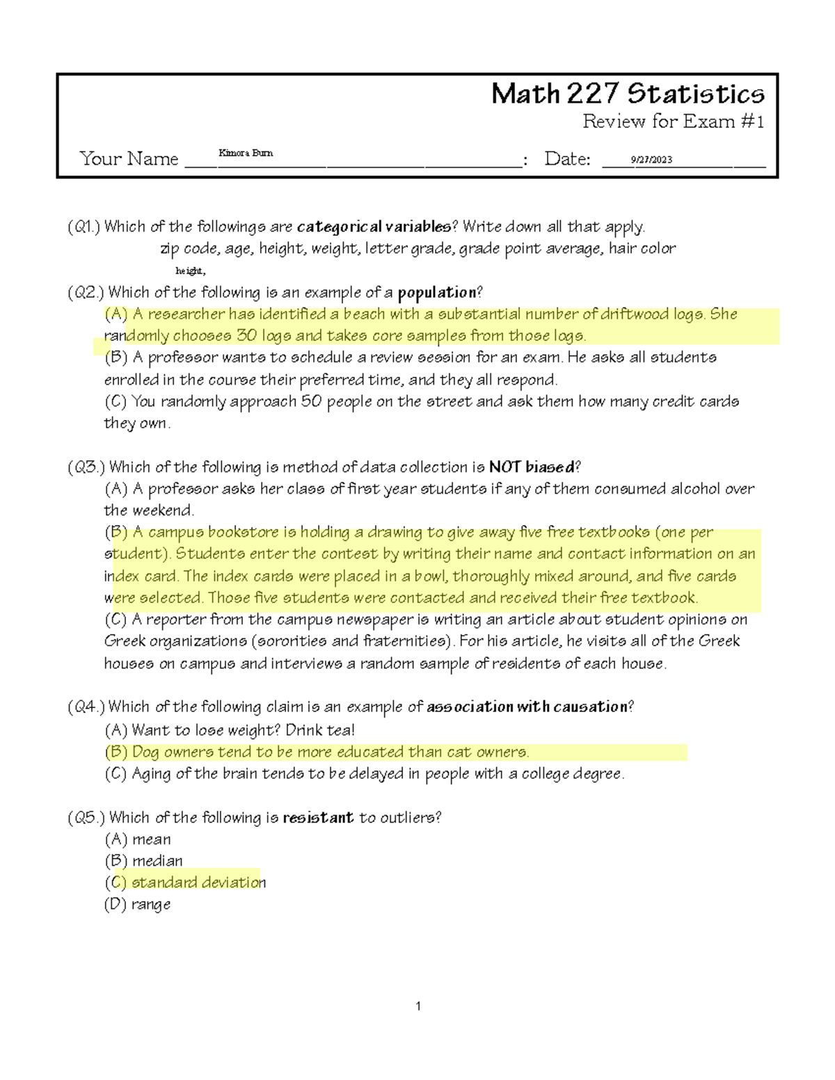 Kami Export - Math227 Review#1 - Math 227 Statistics Review For Exam ...