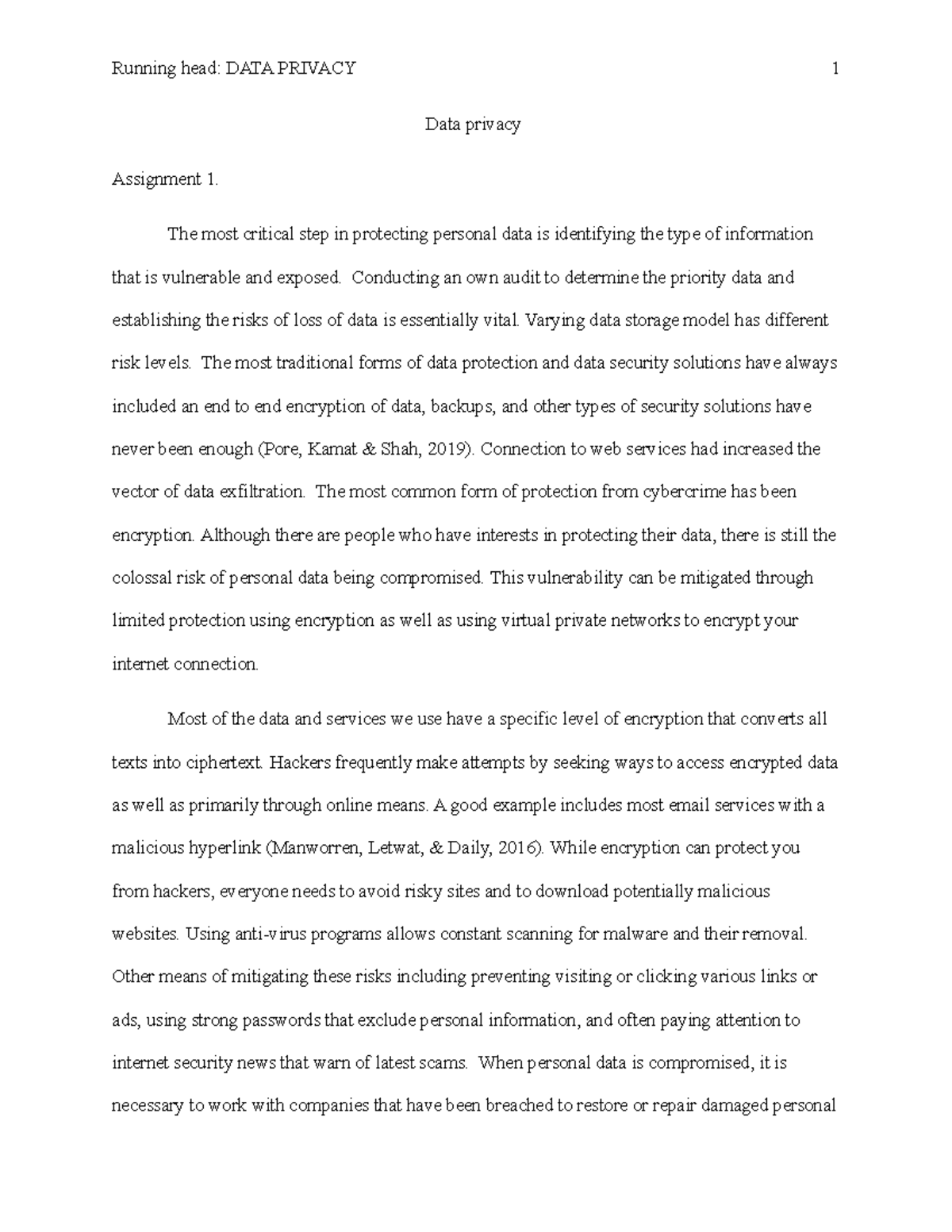 Data privacy Running head DATA PRIVACY 1 Data privacy Assignment 1