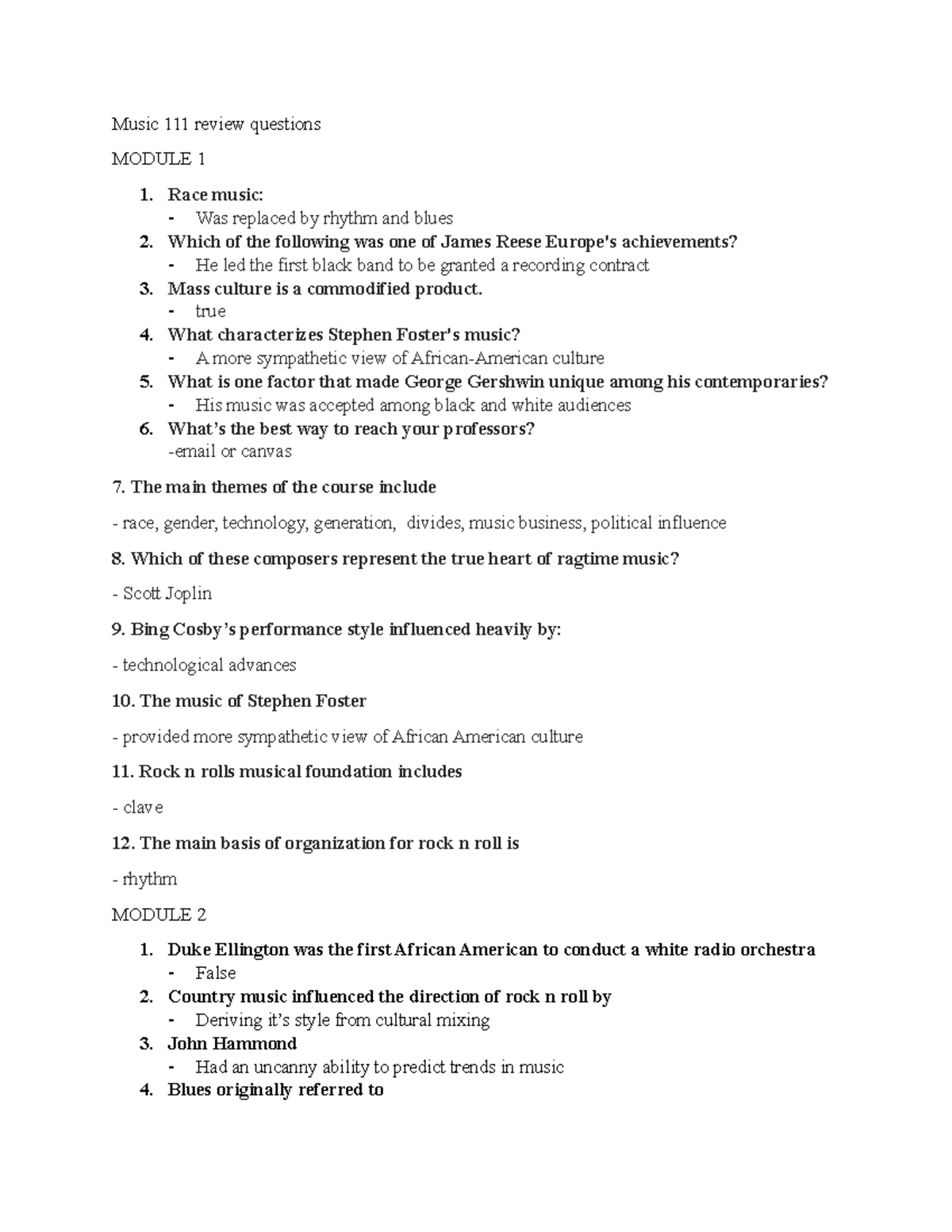 Music final prep practice questions Music 111 review questions