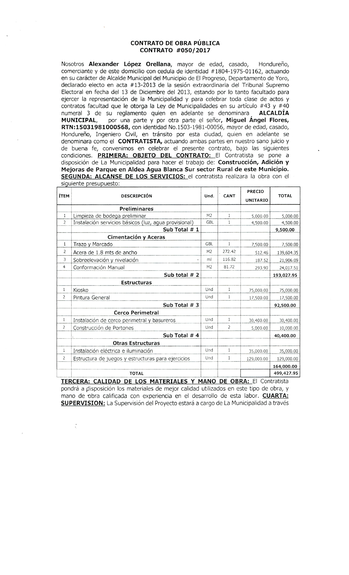 2 Contrato De Obra Publica Contrato De Obra PÚblica Contrato 050 Nosotros Alexander López 3714