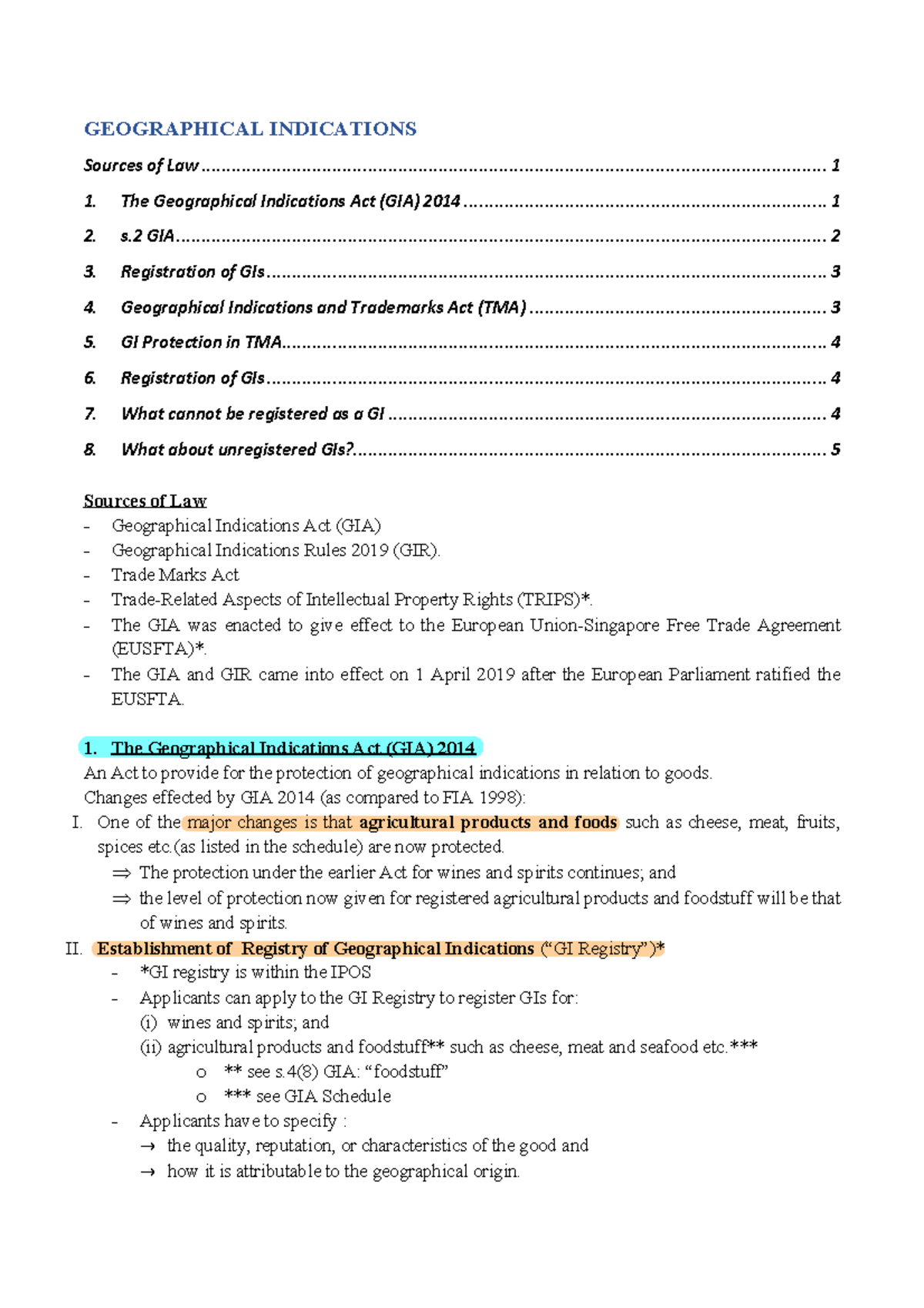 Geographical indications - GEOGRAPHICAL INDICATIONS Sources of Law ...