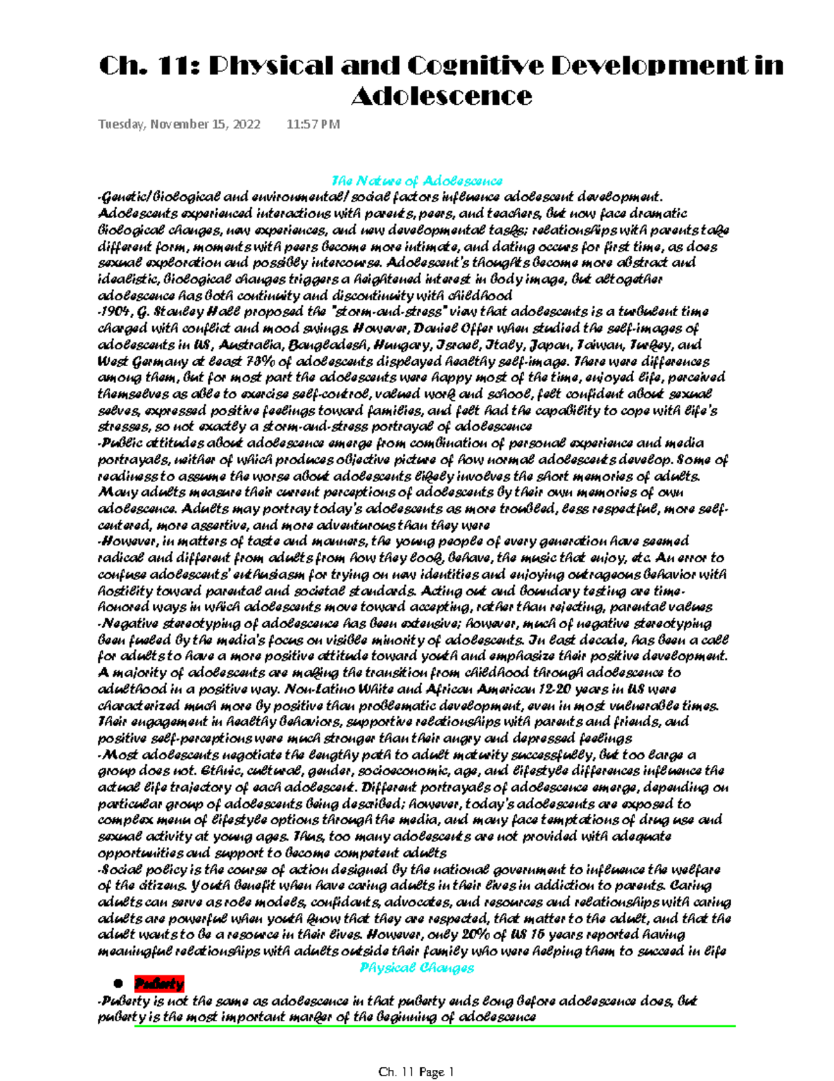 Ch. 11: Physical and Cognitive Development in Adolescence - The Nature ...