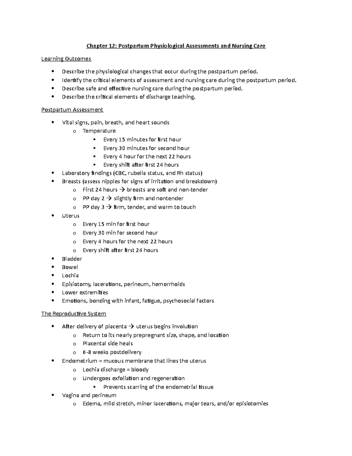 Chapter 12 - Chapter 12: Postpartum Physiological Assessments And ...