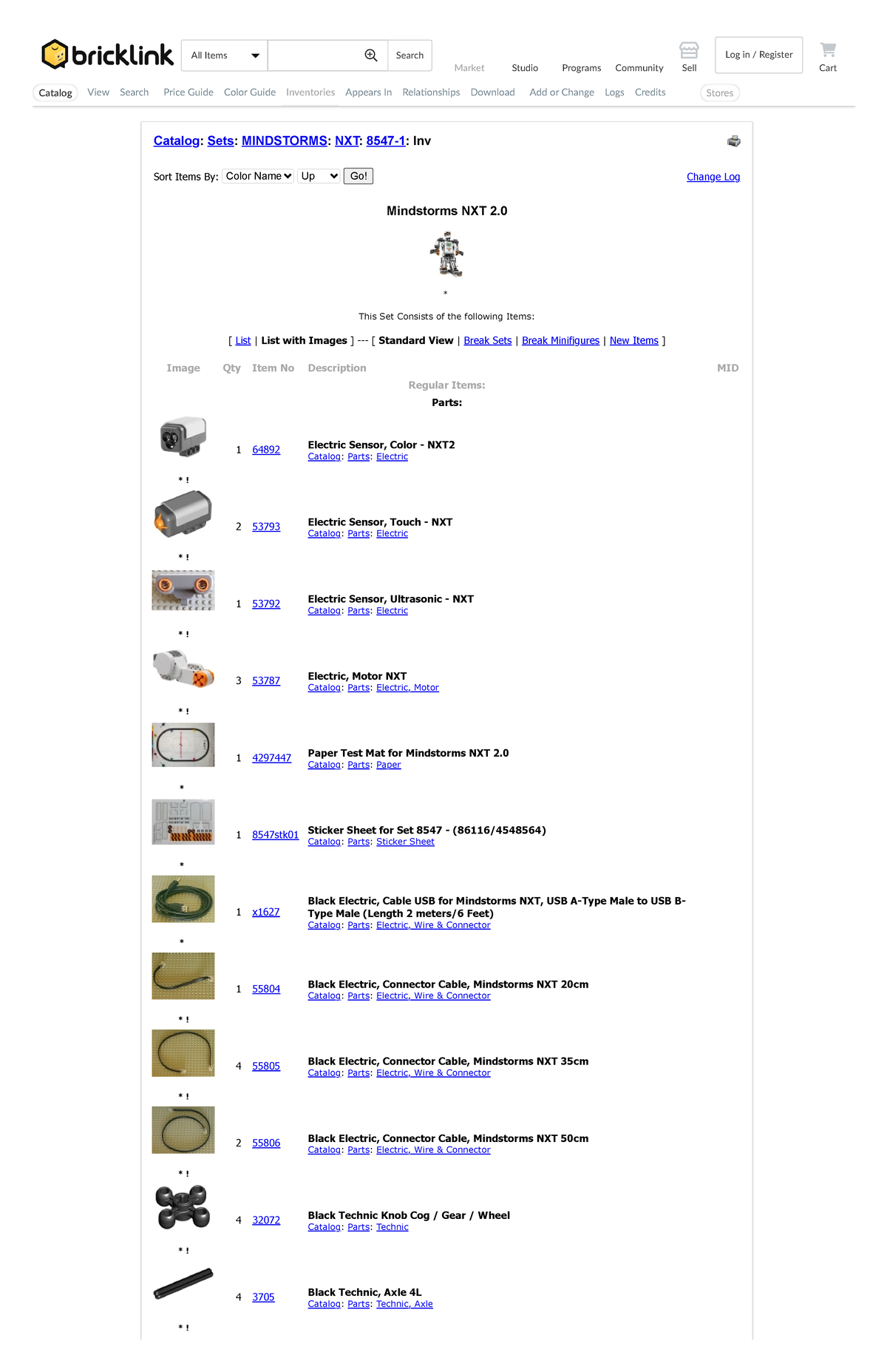 Inventory of Set 8547-1 nxt - Catalog: Sets: MINDSTORMS: NXT: 8547-1 ...