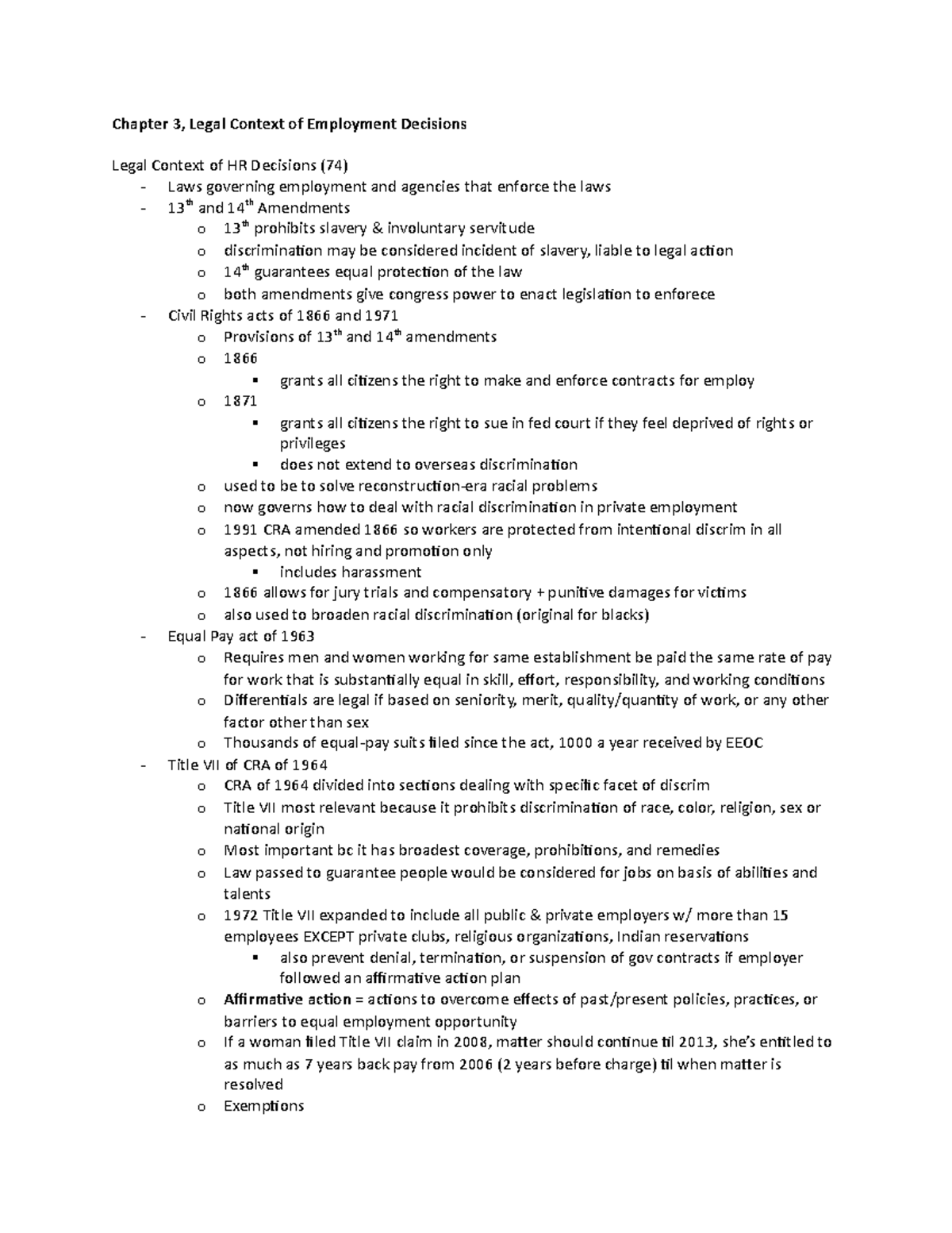 Chapter 3 Legal Environment - Chapter 3, Legal Context Of Employment ...