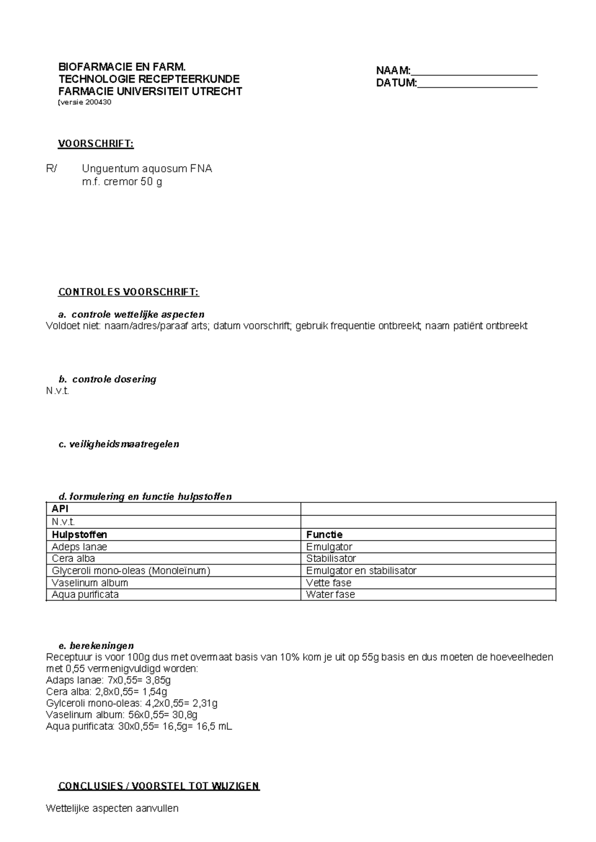 CBV Unguentum aquosum FNA - R4 - BIOFARMACIE EN FARM. TECHNOLOGIE ...