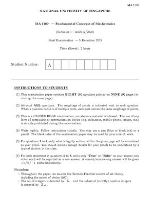 ATM145514 2122SEM1-MA1100 - NATIONAL UNIVERSITY OF SINGAPORE MA1100 ...