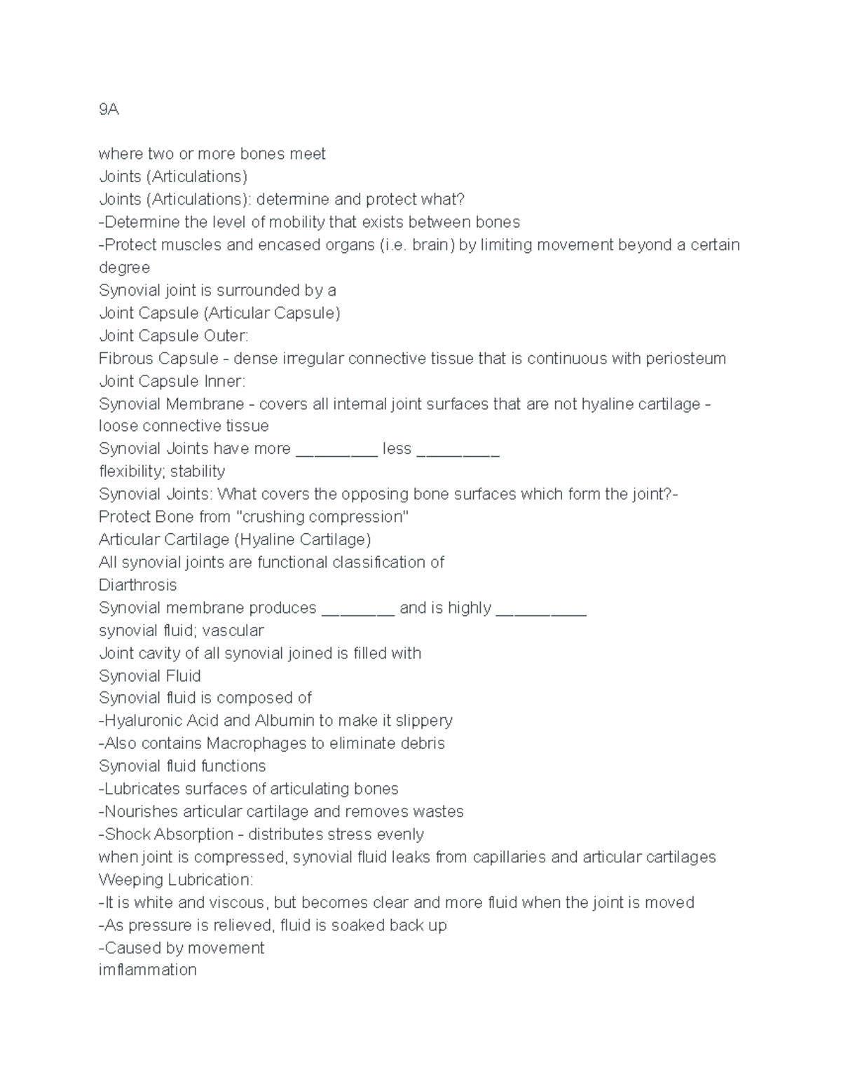 Ch 9 Anatomy - Lecture notes ch 9 - 9A where two or more bones meet ...