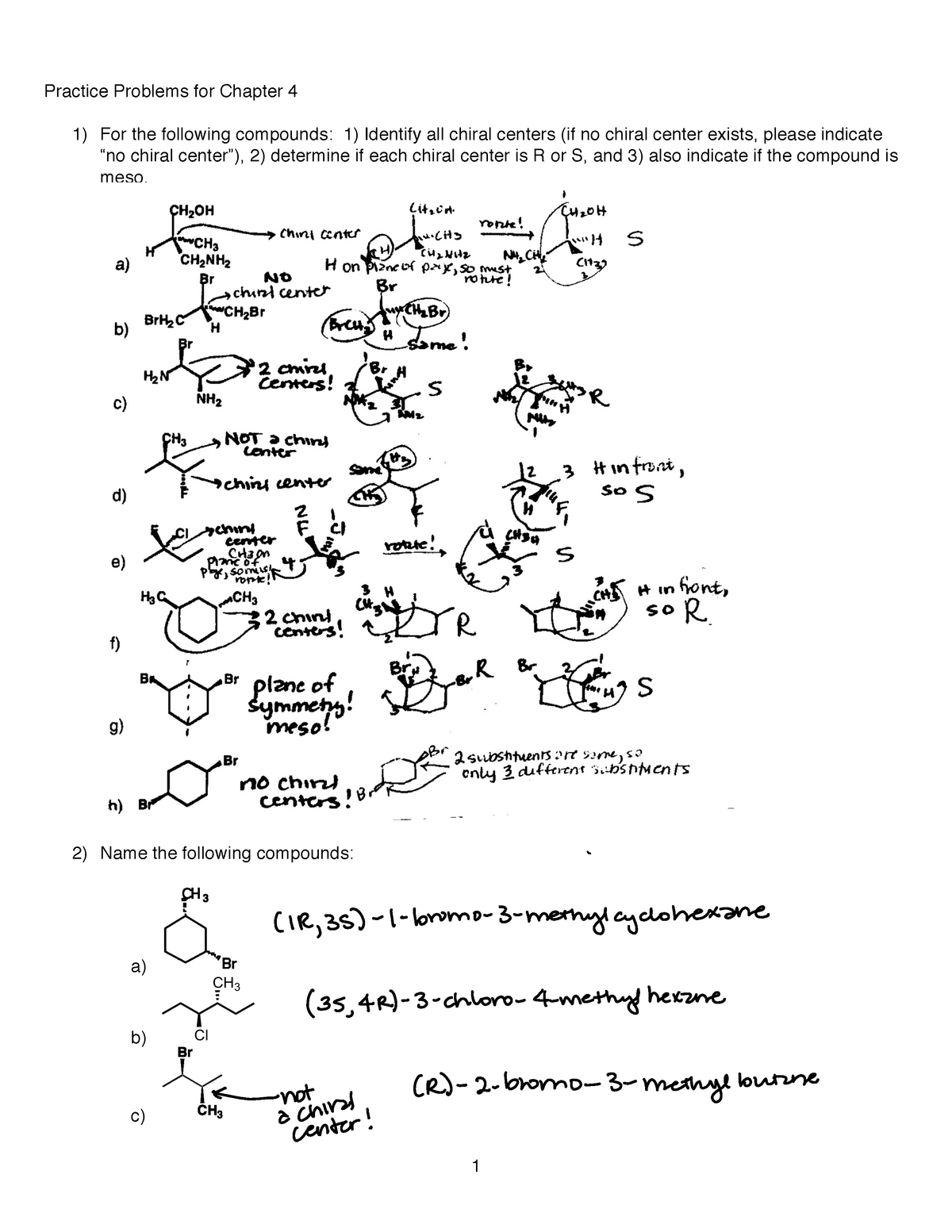 ORGO 25 - lesson practice - Practice Problems for Chapter 4 1) For the ...