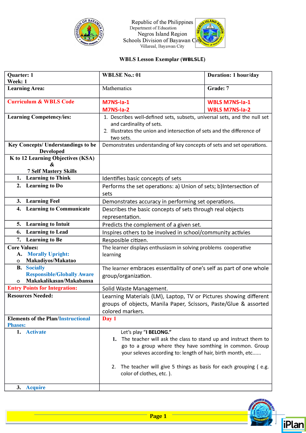 Final Q1 w1 - i-Plan - Department of Education Negros Island Region ...