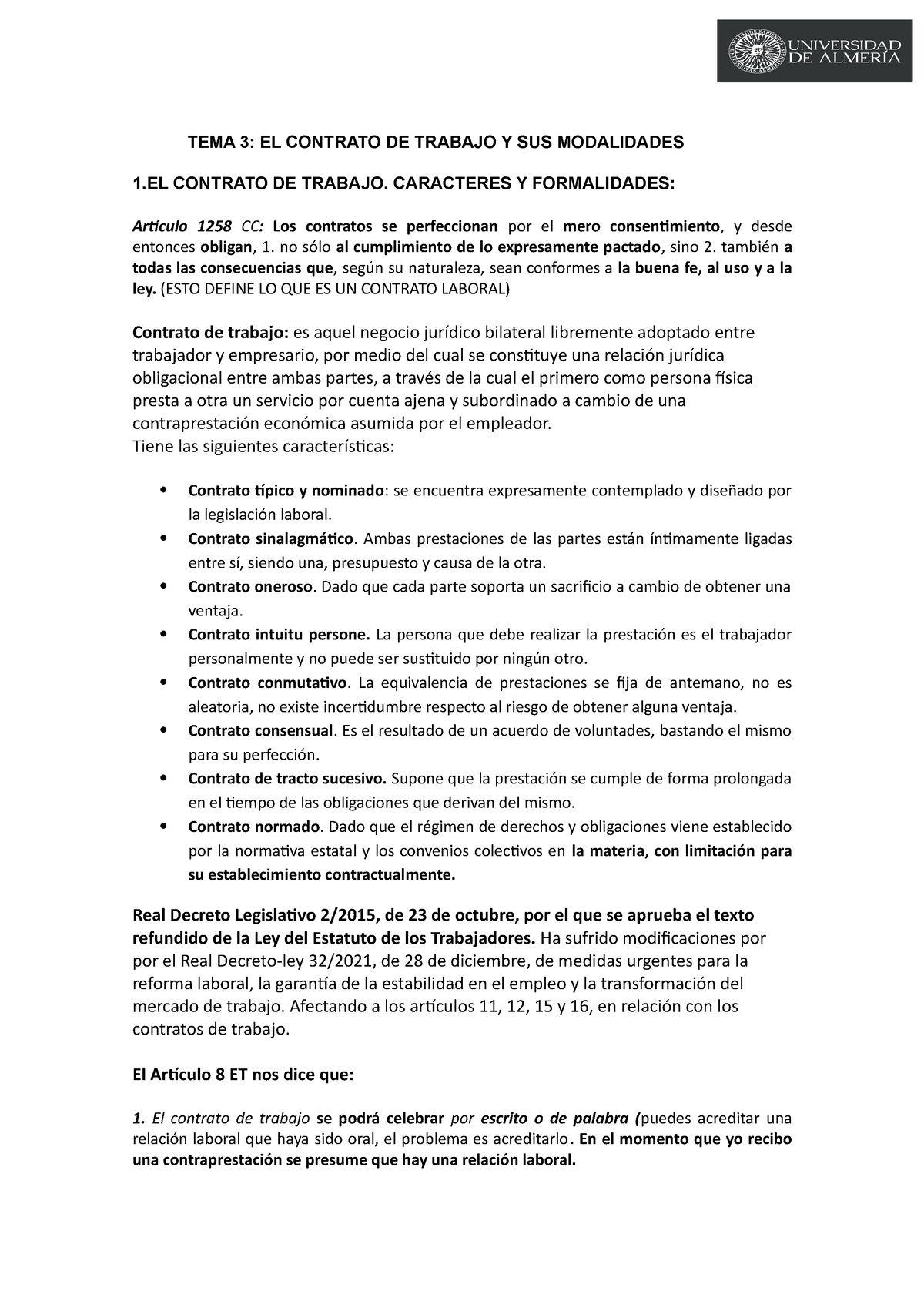 Tema 3 Tema 3 El Contrato De Trabajo Y Sus Modalidades 1 Contrato De Trabajo 4746