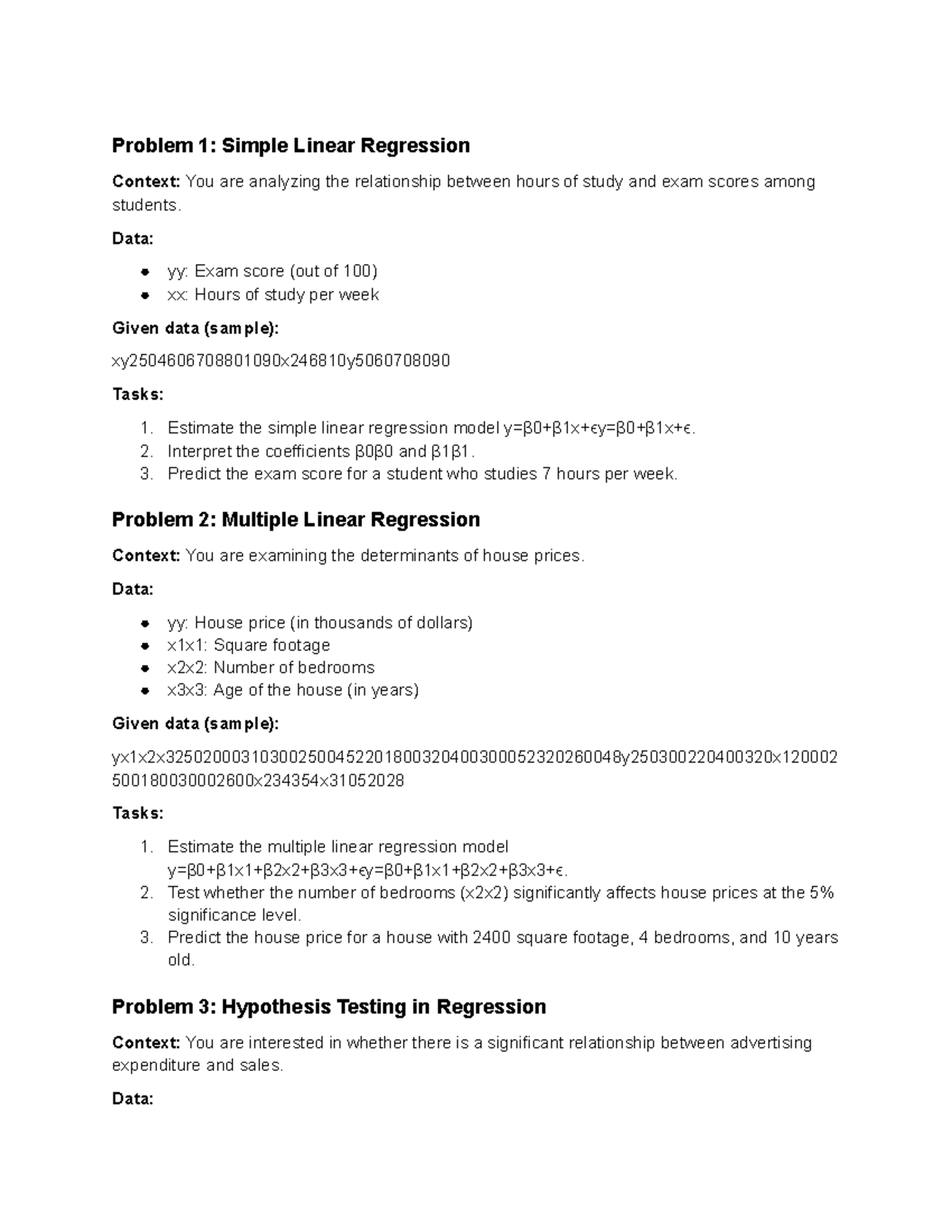 Practice problemdsssssss - Problem 1: Simple Linear Regression Context ...