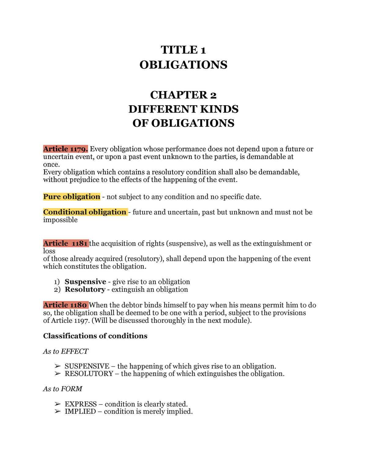 kinds of obligations essay