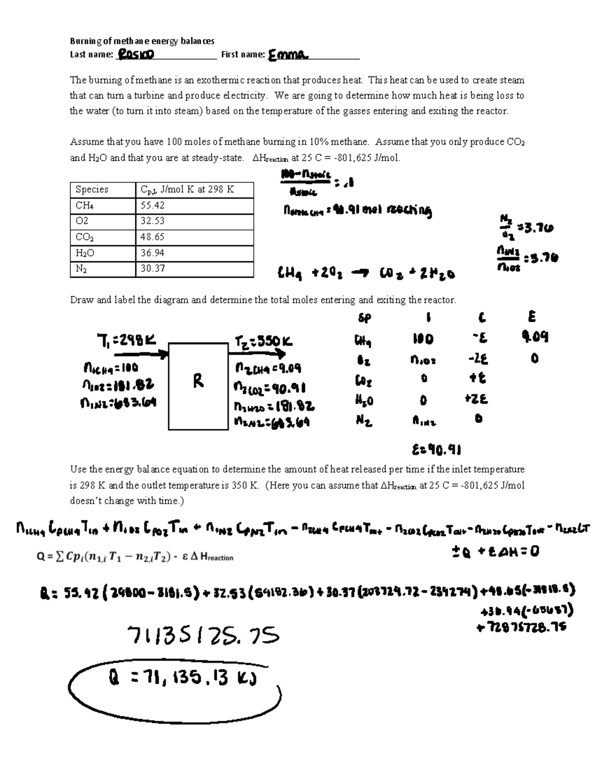 Assignment+%2312b+methane+energy+balance - Burning of methane energy ...