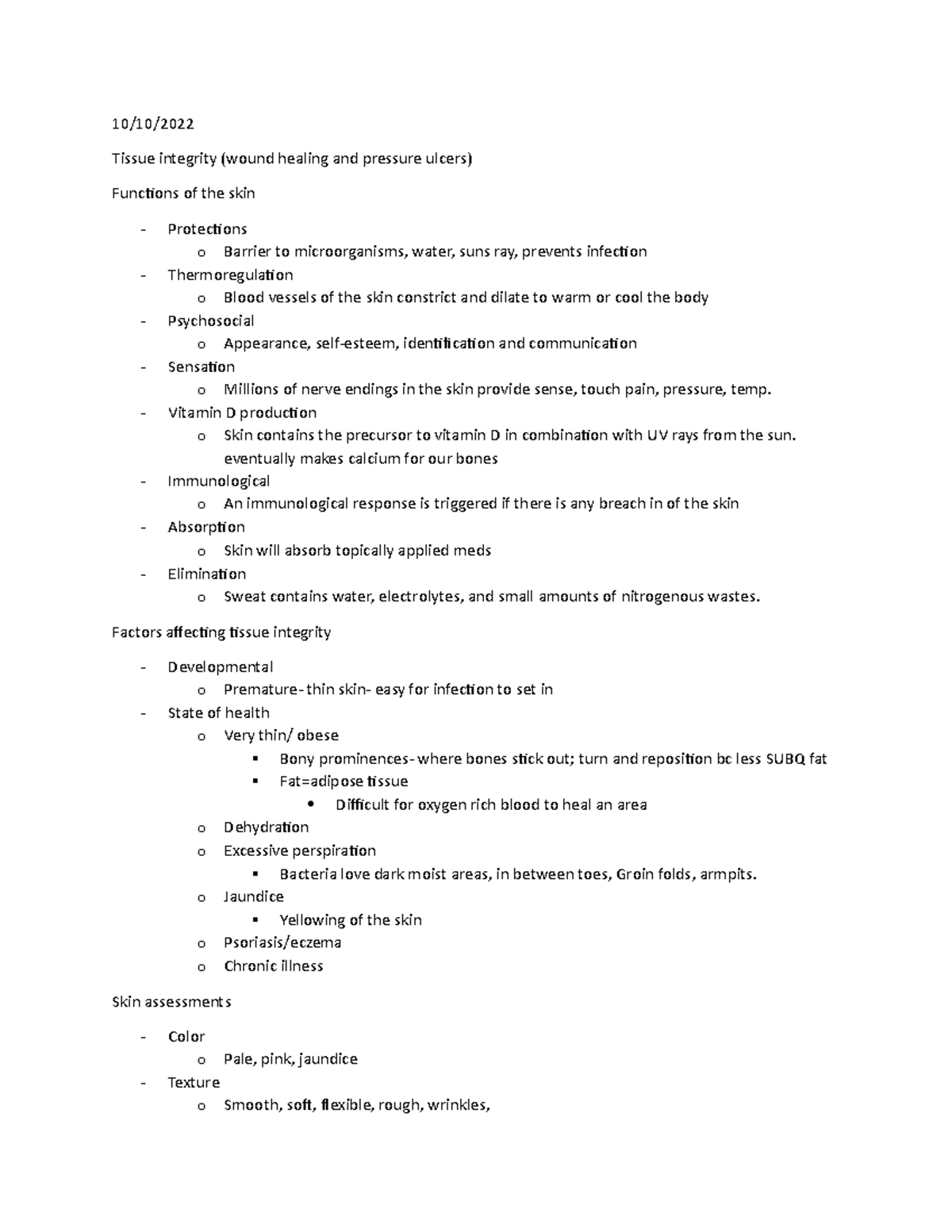 Tissue integrity - 10/10/ Tissue integrity (wound healing and pressure ...