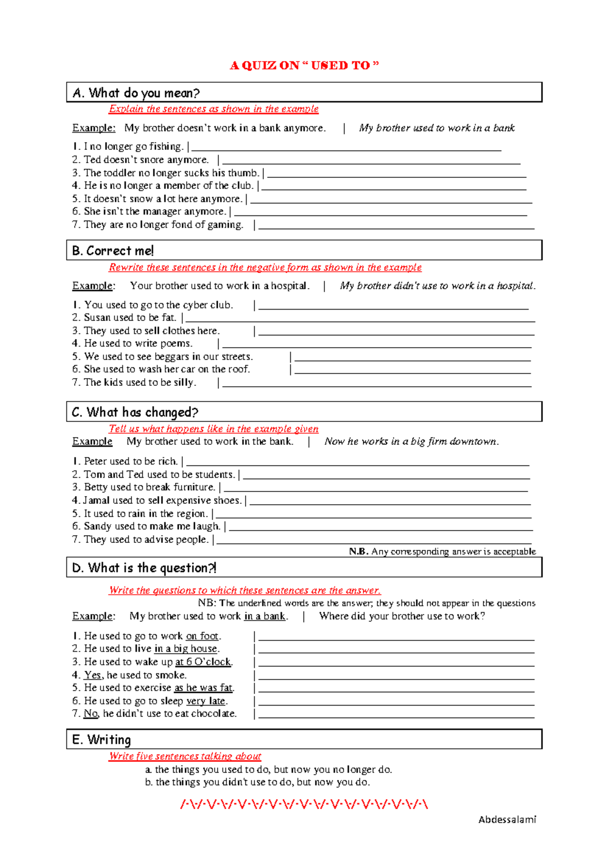 A Quiz on USED TO 1 - practice materials - A QUIZ ON “ USED TO ” A ...