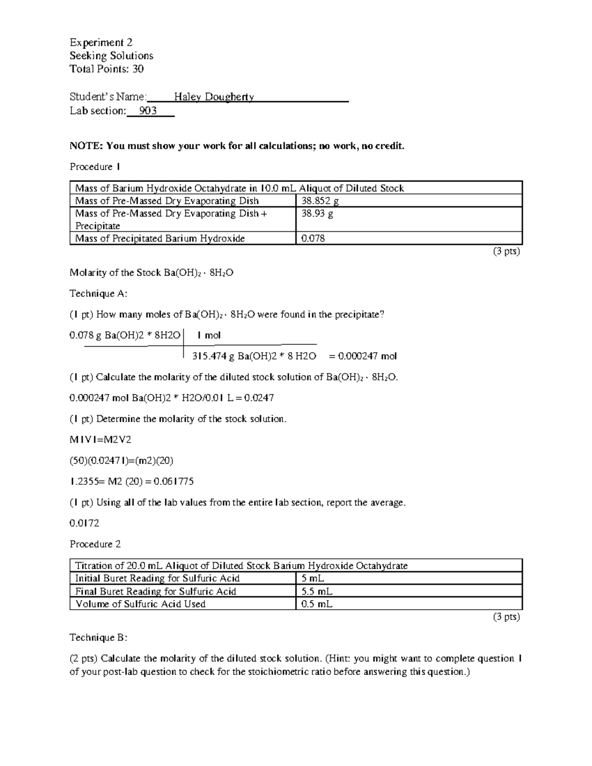CHEM 110L - Experiment 2 Seeking Solutions - Experiment 2 Seeking ...