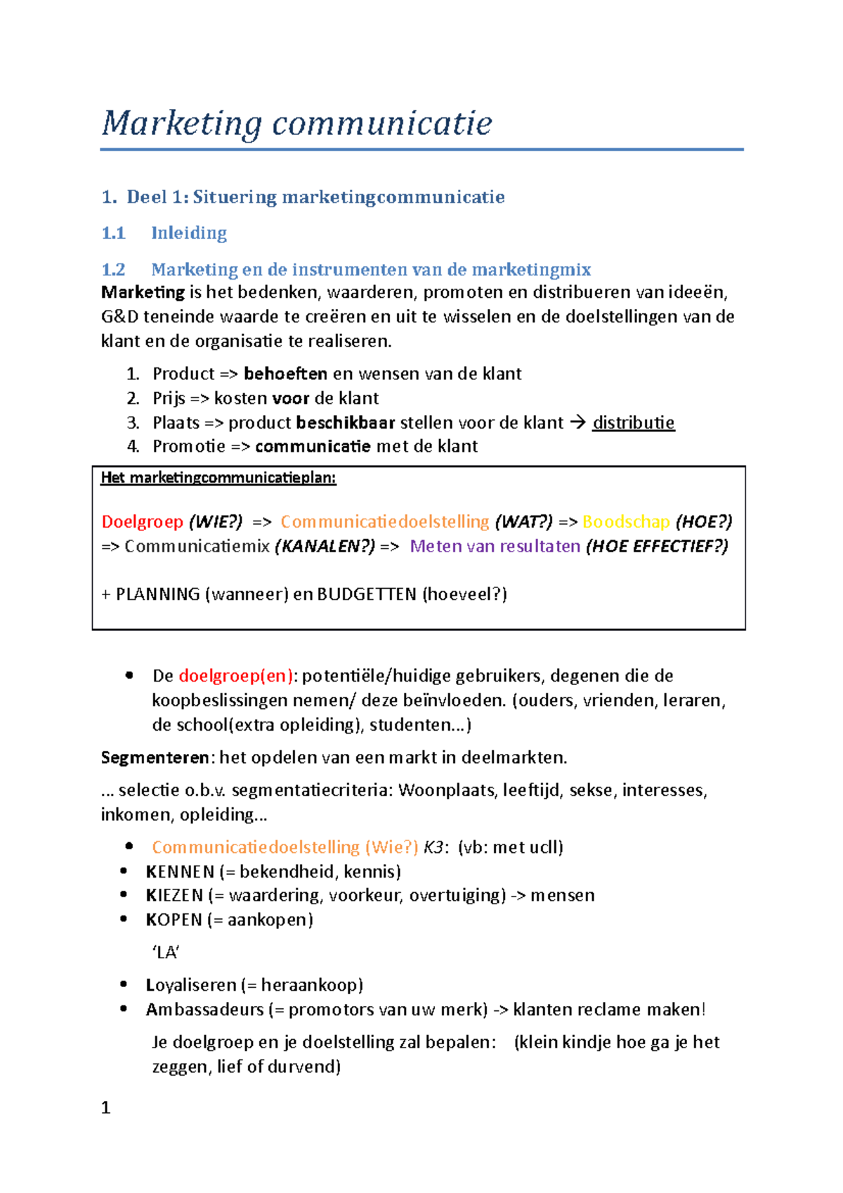 Totaal-Marketingcommunicatie - Marketing Communicatie 1. Deel 1 ...