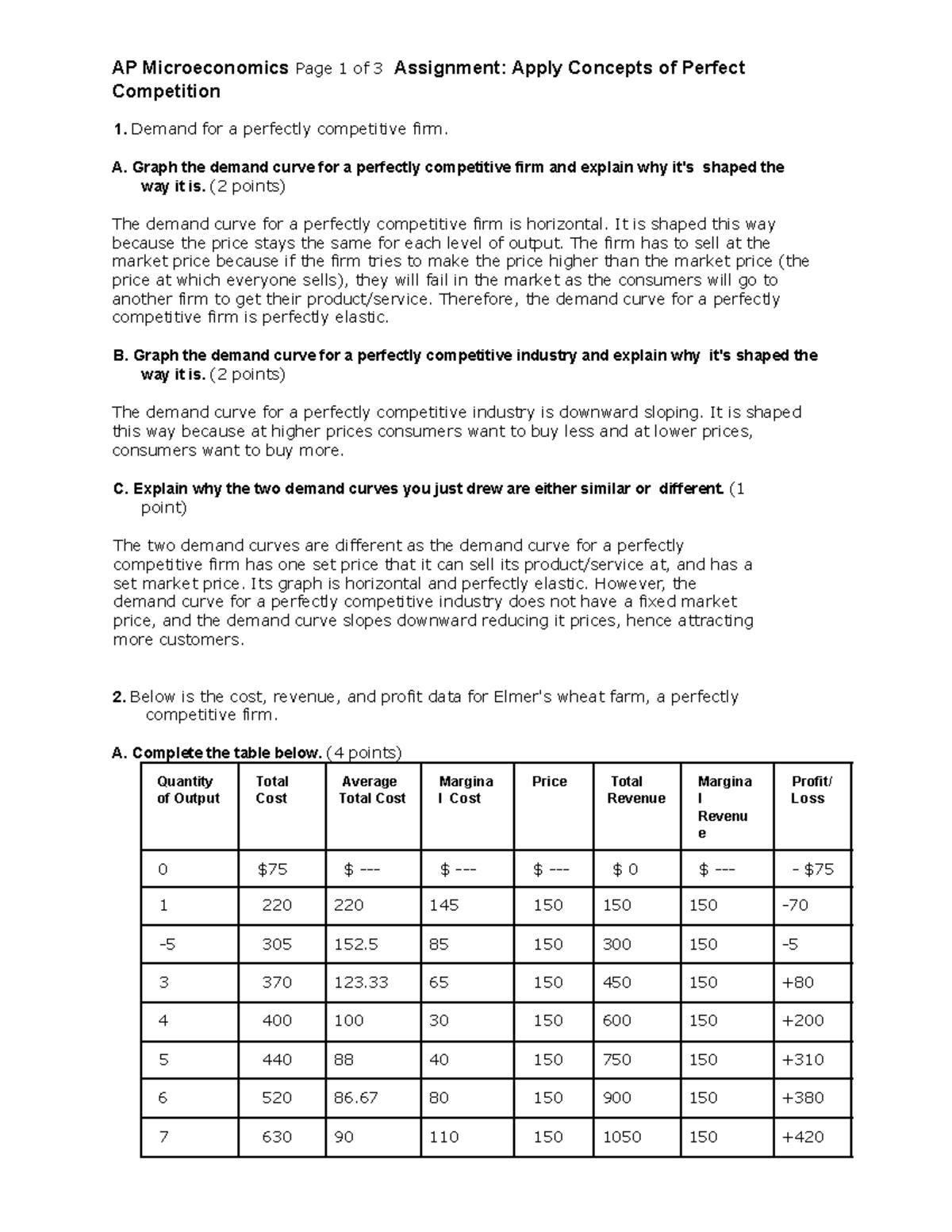 AP Microeconomics Page 1 Of 3 Assignment Apply Concepts Of Perfect ...