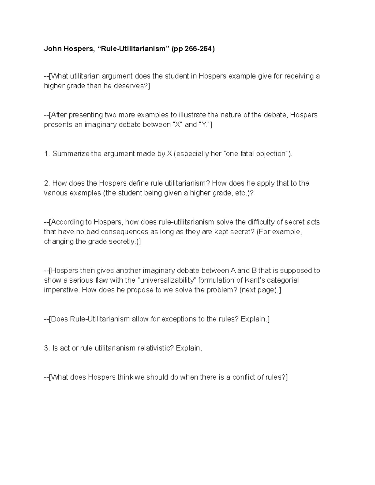 John Hospers, “RuleUtilitarianism” (pp 255264) John Hospers,