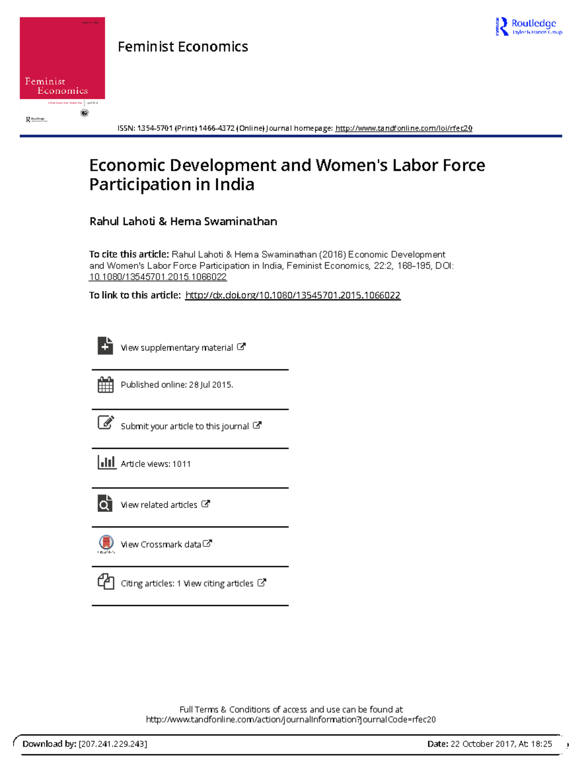 Economic Development and Women s Labor Force Participation in India ...
