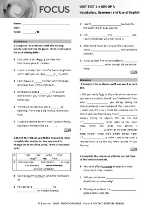 Focus 4 2e Placement Test Answers - Answer Key The Placement Test For 