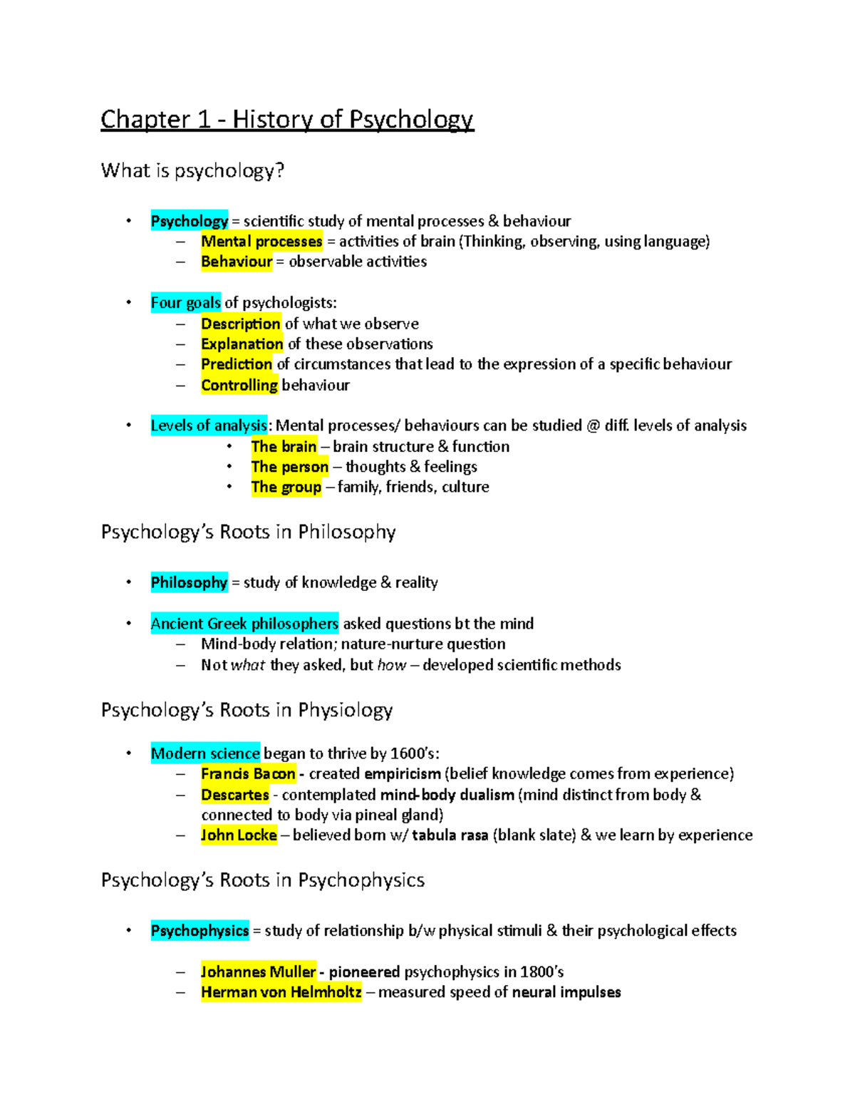 Psychology Notes - Part 1 - Chapter 1 - History of Psychology What is ...