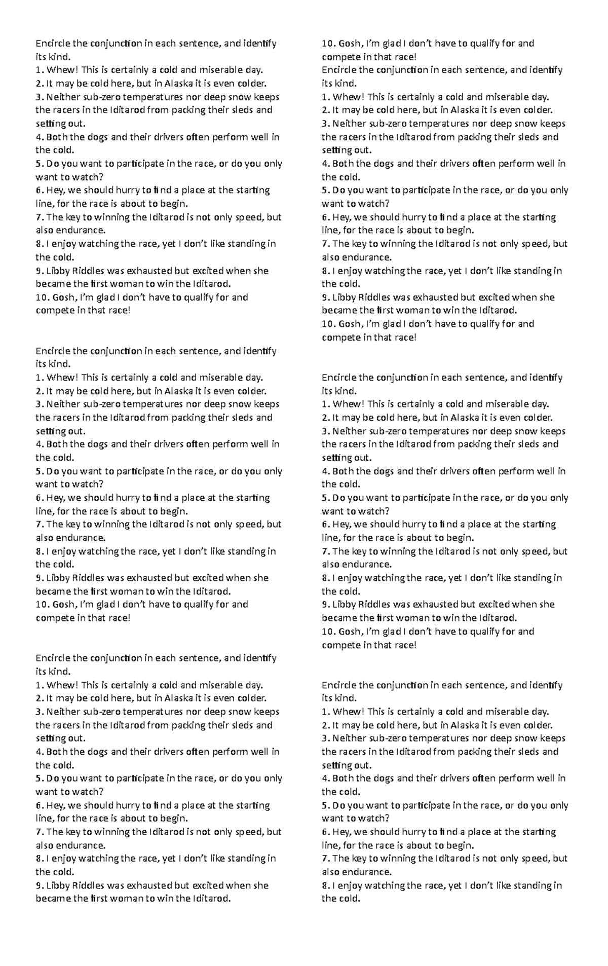 Conjunctions gjgkjhlk - Encircle the conjunction in each sentence, and ...