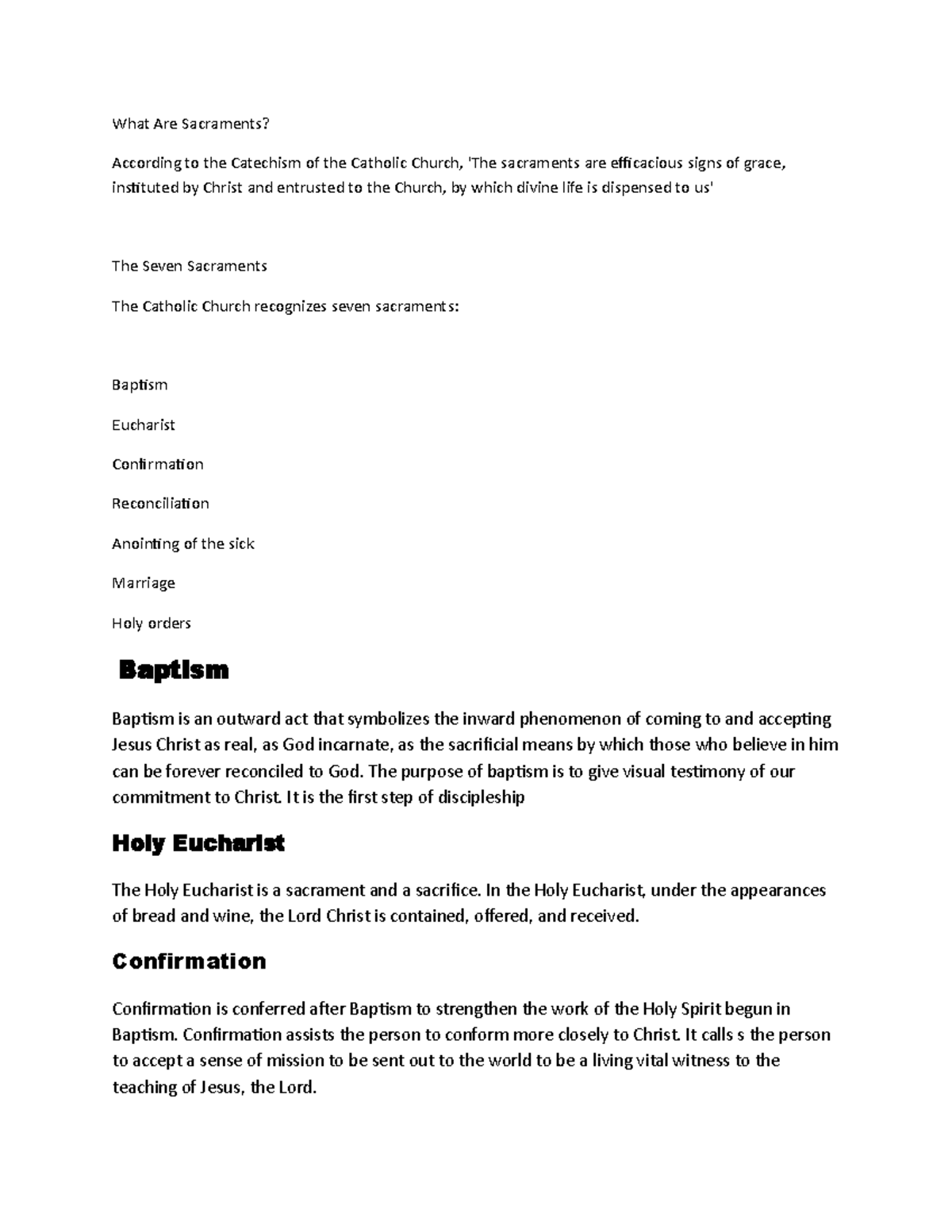 What Are Sacraments - Lecture notes 7 - What Are Sacraments? According ...