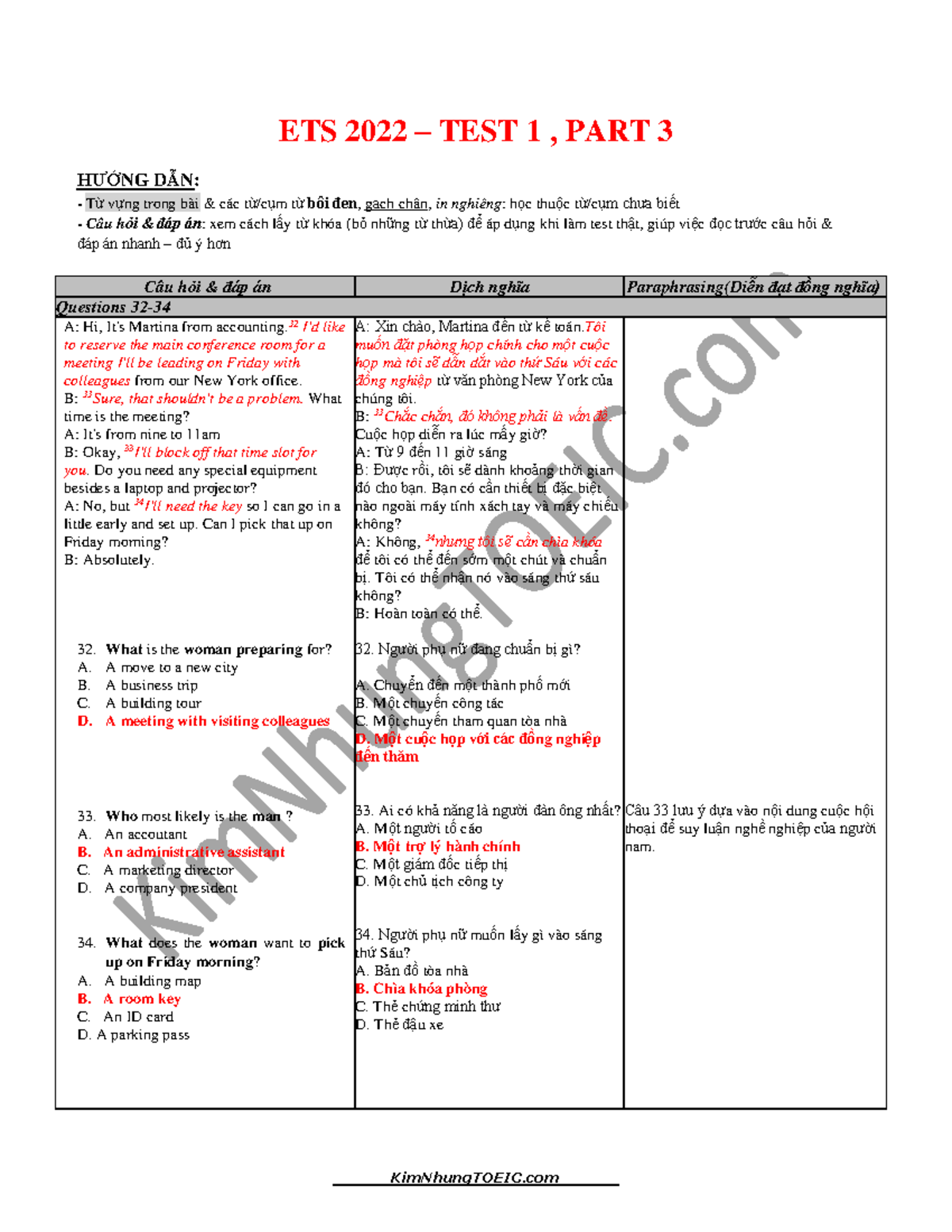 Test 1 Part 3 - Kiểm tra 1 - ETS 2022 – TEST 1 , PART 3 HƯỚNG DẪN: Từ ...