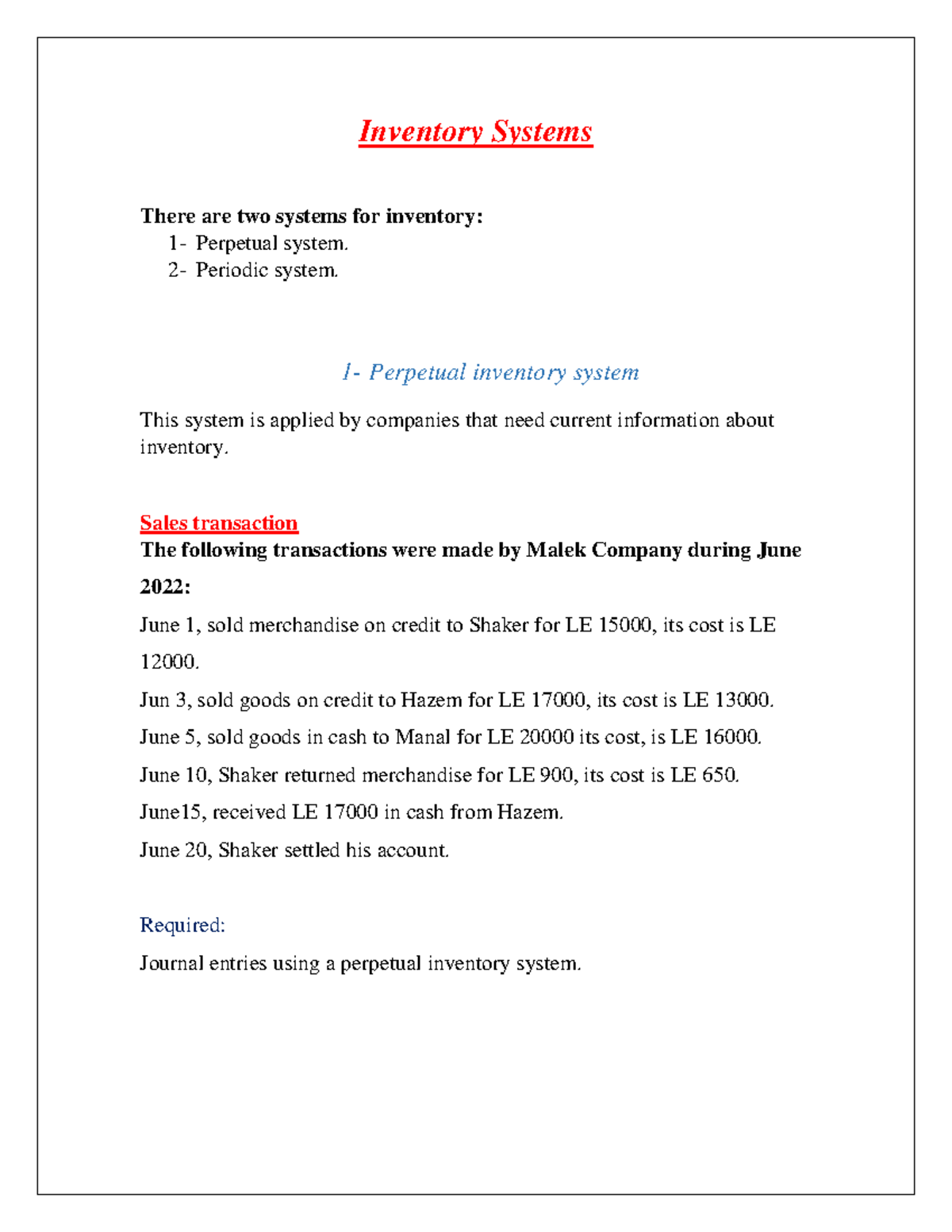 Inventory Systems - Fff - Inventory Systems There are two systems for ...