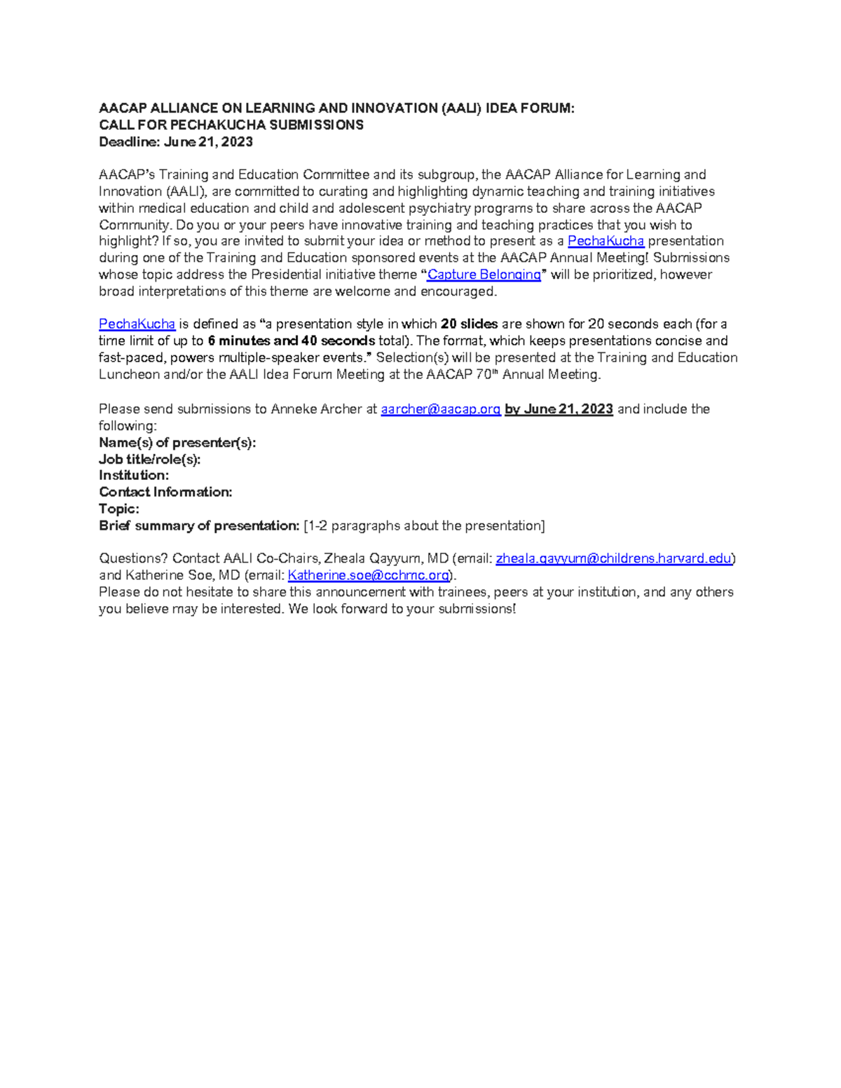 Pecha Kucha callforsubmissions 2023 (002) - AACAP ALLIANCE ON LEARNING ...