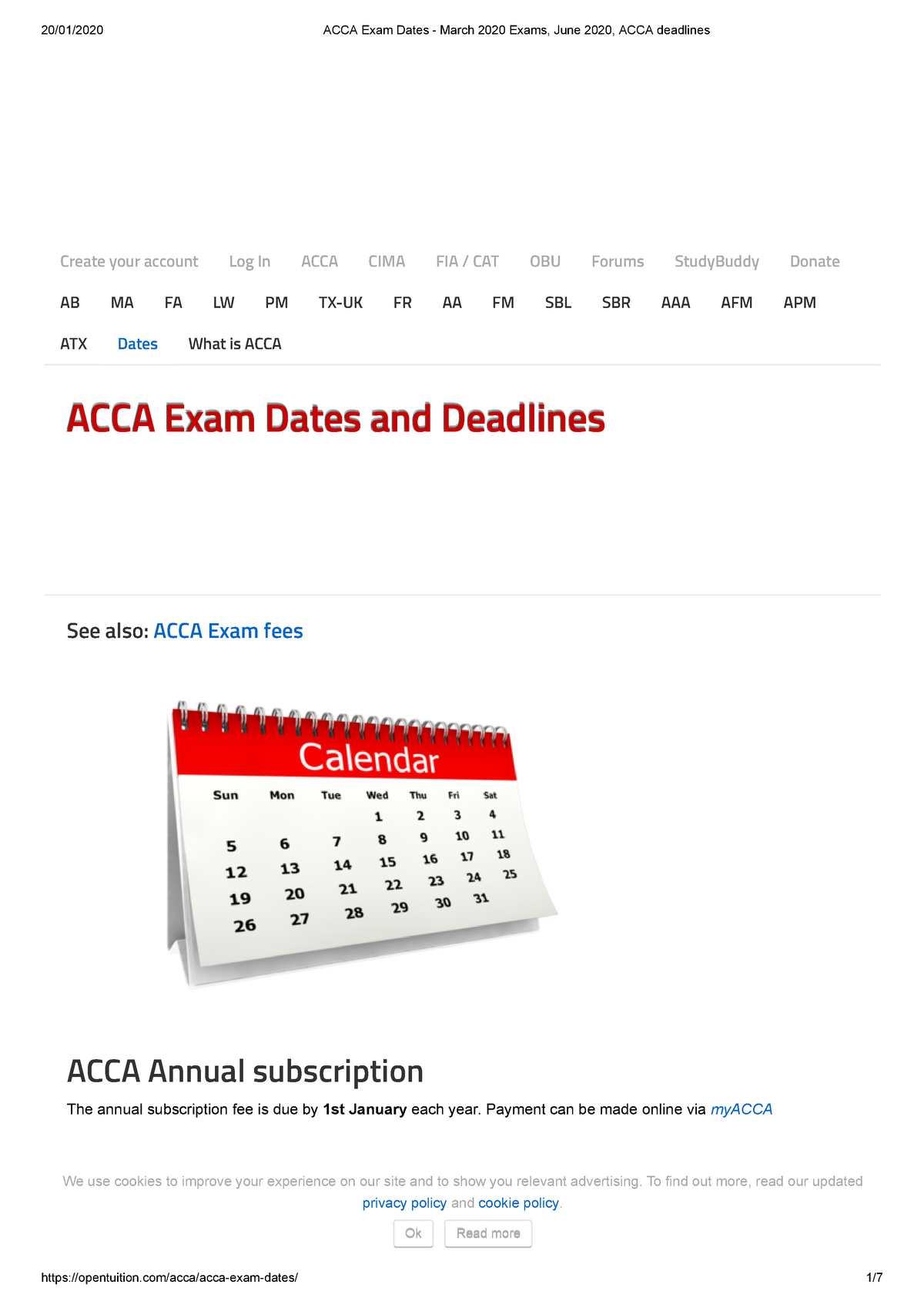 ACCA Exam Dates March 2020 Exams, June 2020, ACCA deadlines ACCA