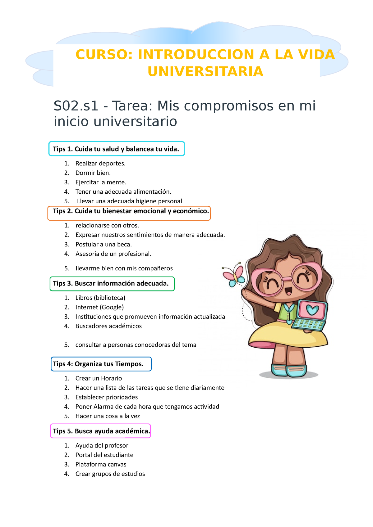 Ivu Actividad Ninguna S Tarea Mis Compromisos En Mi Inicio Universitario Tips