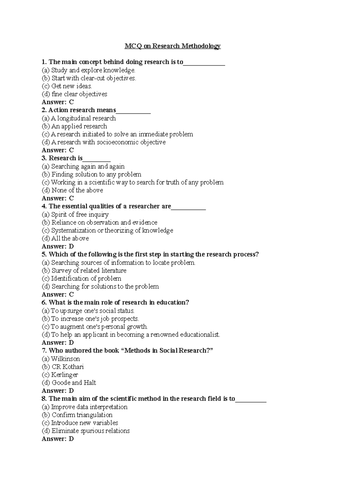 integral part of research proposal mcq