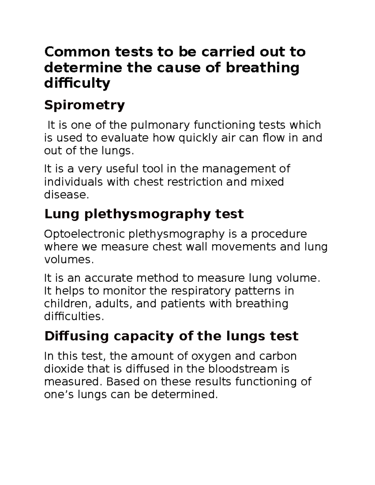 Bio 33 - notes - Common tests to be carried out to determine the cause ...