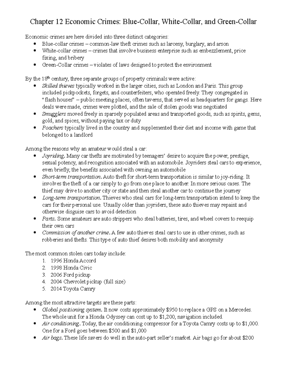 Chapter 12 Economic Crimes Chapter 12 Economic Crimes BlueCollar