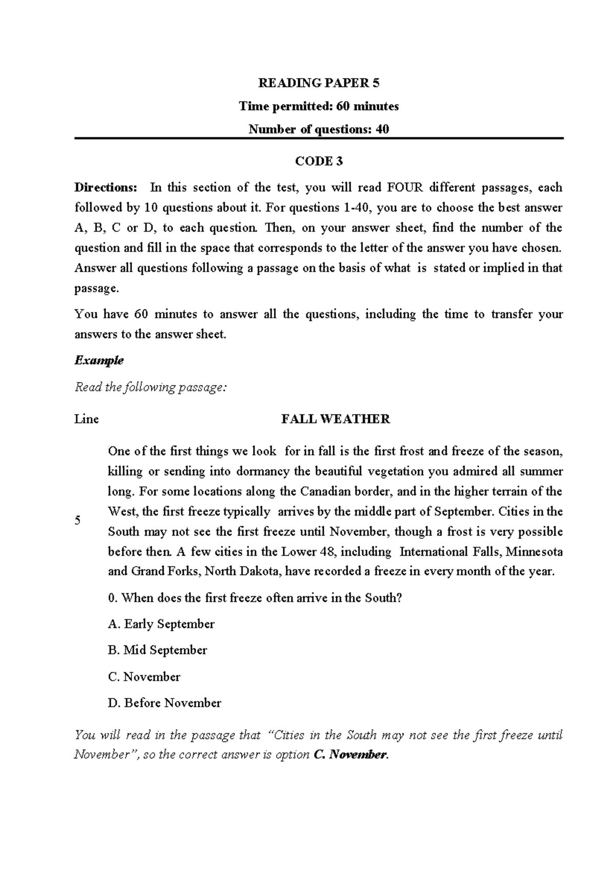Reading-test-5 - fsdffsdfsffffffff - READING PAPER 5 Time permitted: 60 ...