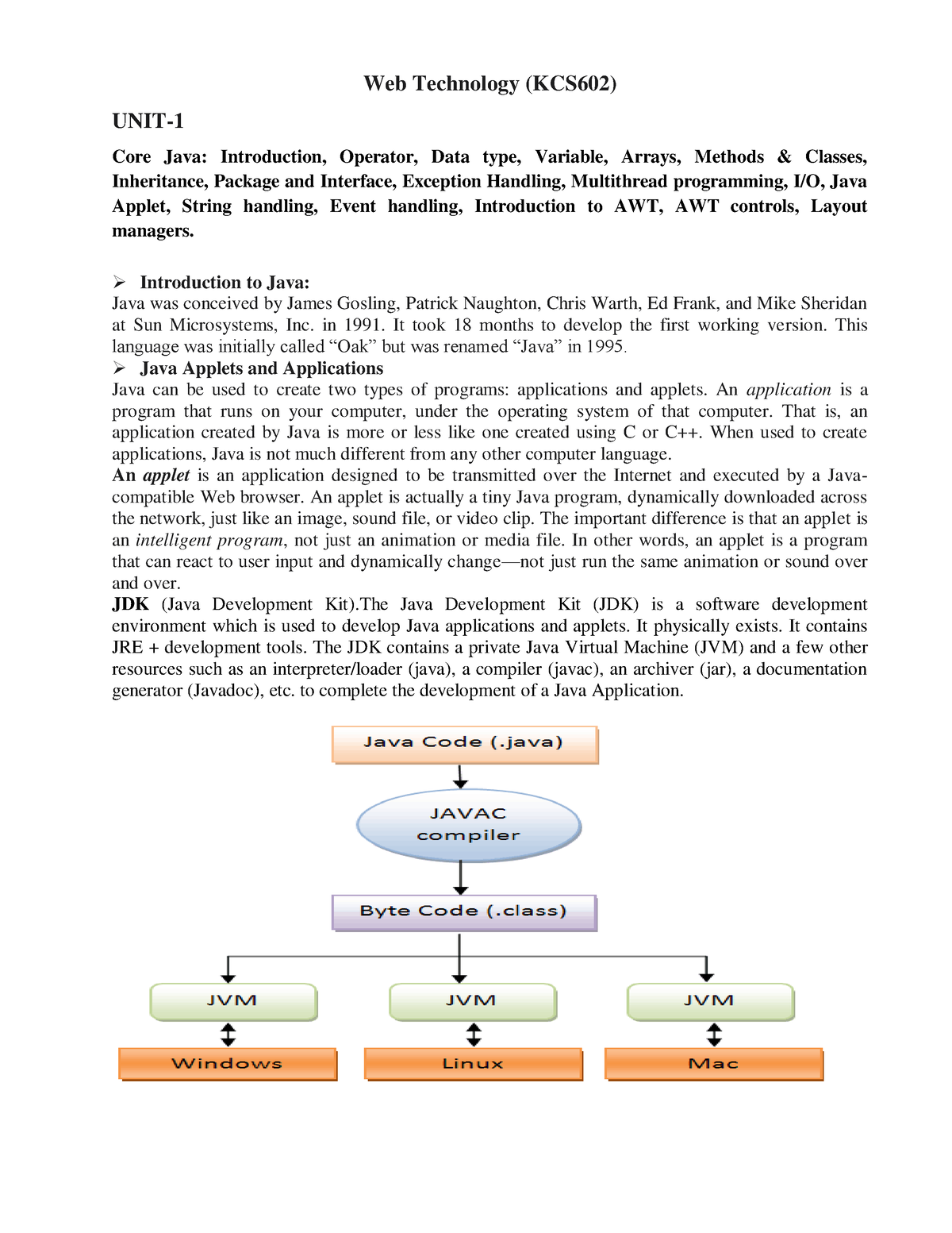 WT UNIT-1 - Notes - Web Technology (KCS602) UNIT- ####### Core Java ...