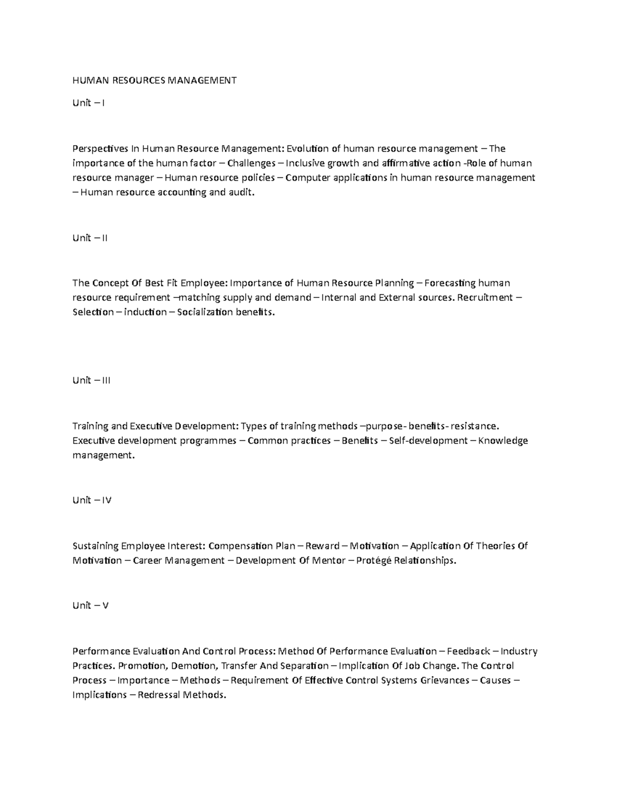 Human Resources Management - s in human resource management Unit – II ...