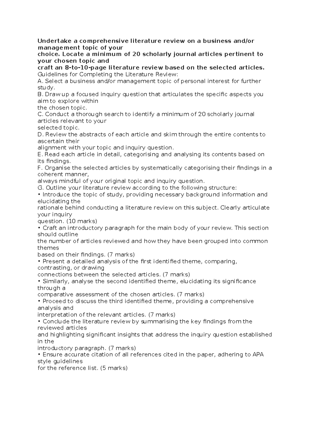 Undertake a comprehensive literature review on a business and ...