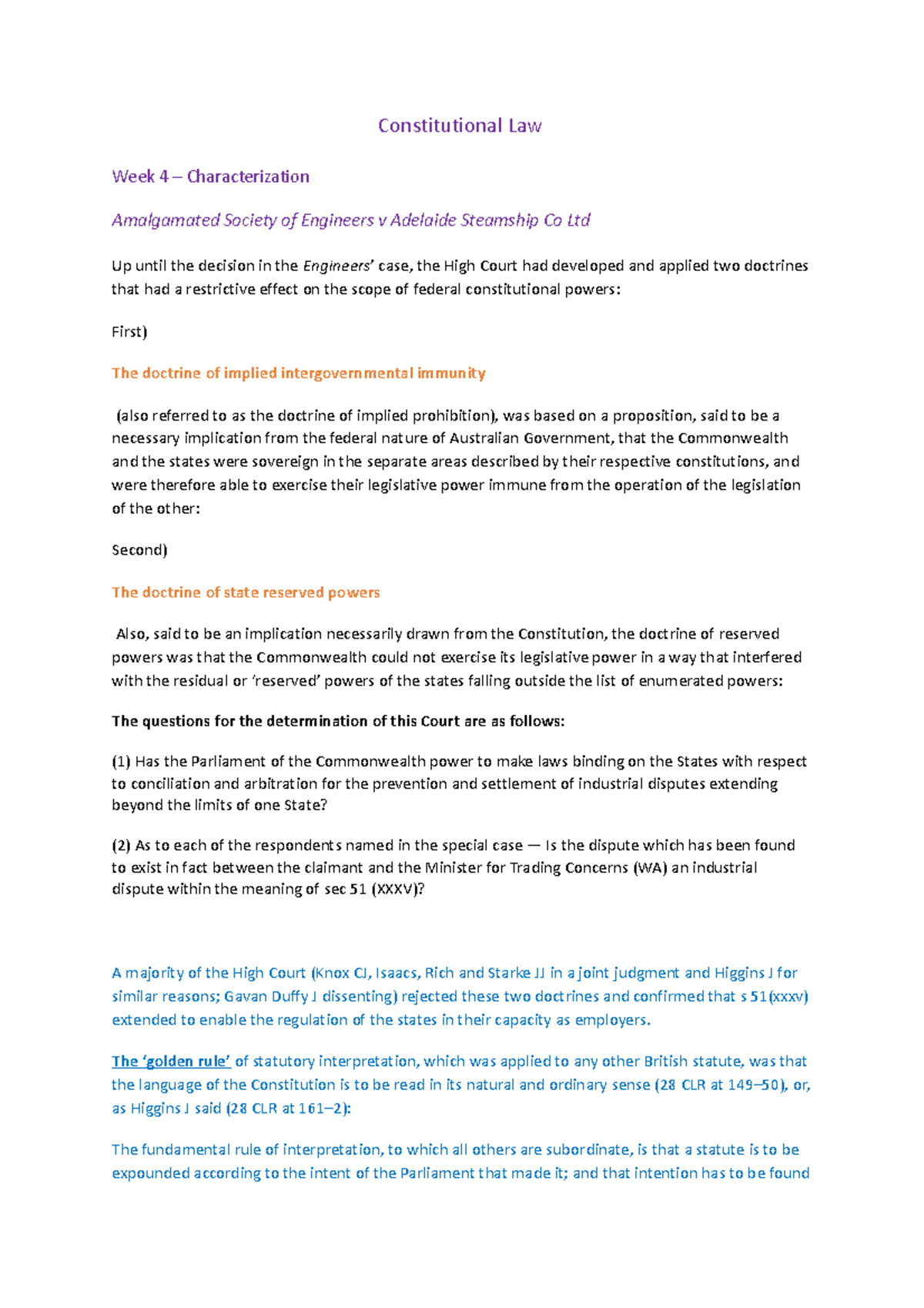 Constitutional Law Week 4 Characterisation Constitutional Law Constitutional Law Week 4 Characterisation Constitutional Law