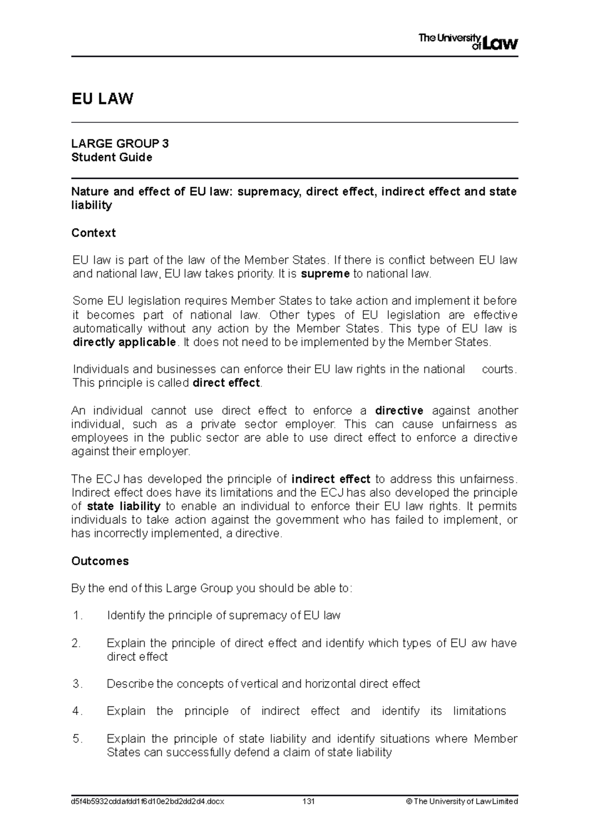 EU Large 3 - LLB Level 4 Notes - EU LAW LARGE GROUP 3 Student Guide ...