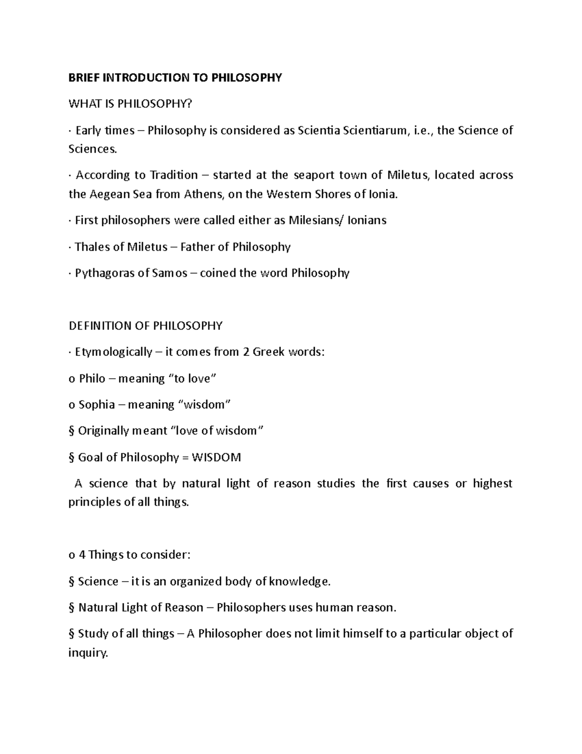 Brief Introduction TO Philosophy - BRIEF INTRODUCTION TO PHILOSOPHY ...