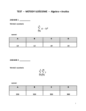 Metody Ilościowe - Aaaa - Zadanie 1. Prosz Zapisać W Postaci Sumy Nast ...