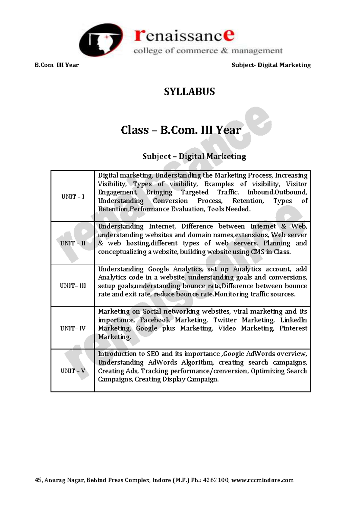 Digital-Marketing - Hjit - SYLLABUS Class – B. III Year Subject ...